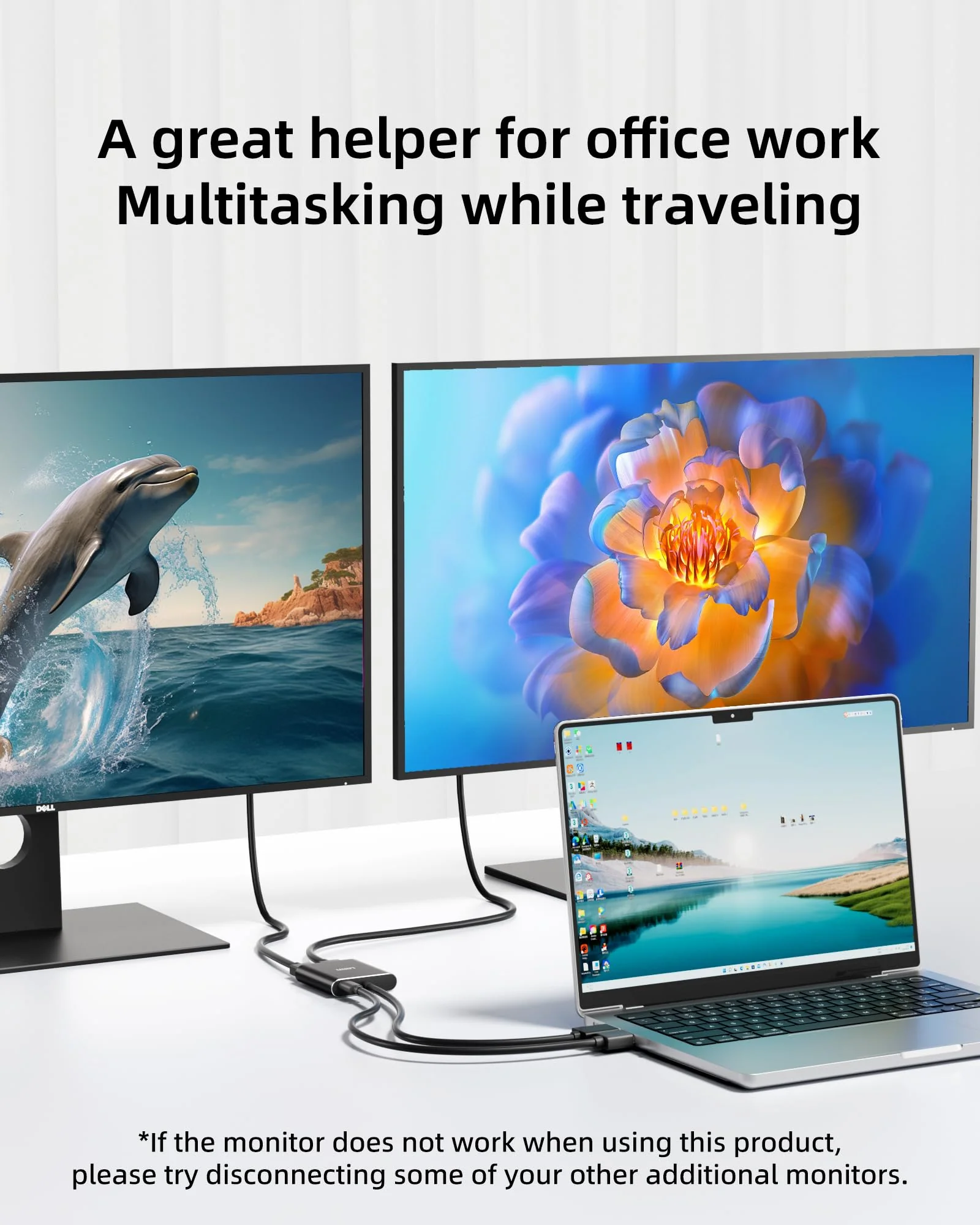 Displayport to Dual Displayport Splitter Adapter,4K60Hz MST Displayport hub 1 in 2 Out Display Port for Dual Monitors,DP1.4 Display Port Splitter for Desktop, Laptop,Extend Display - Image 3