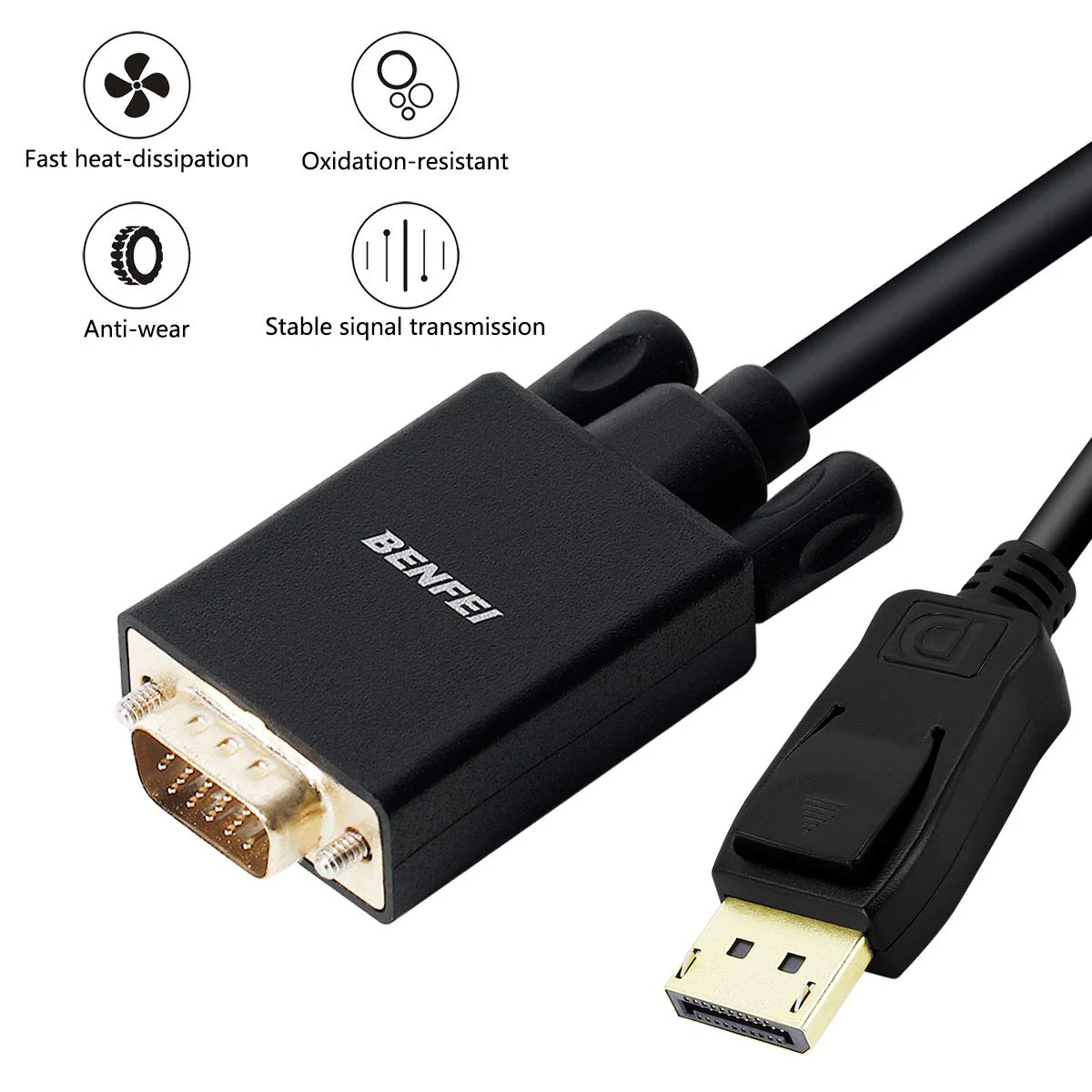 DisplayPort to VGA Adapter, Benfei DP DisplayPort to VGA 6 Feet Cable Male to Male Gold-Plated Cord Compatible for Lenovo, Dell, HP, ASUS and Other Brand 1 PACK - Image 2