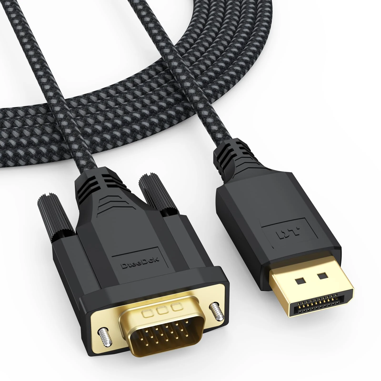 DisplayPort to VGA Cable 10ft, DP Display Port to VGA Adapter Cable Converter Male to Male Braided Cord for Monitor Desktop Laptop Display Projector HDTV 10 Feet 1 Pack
