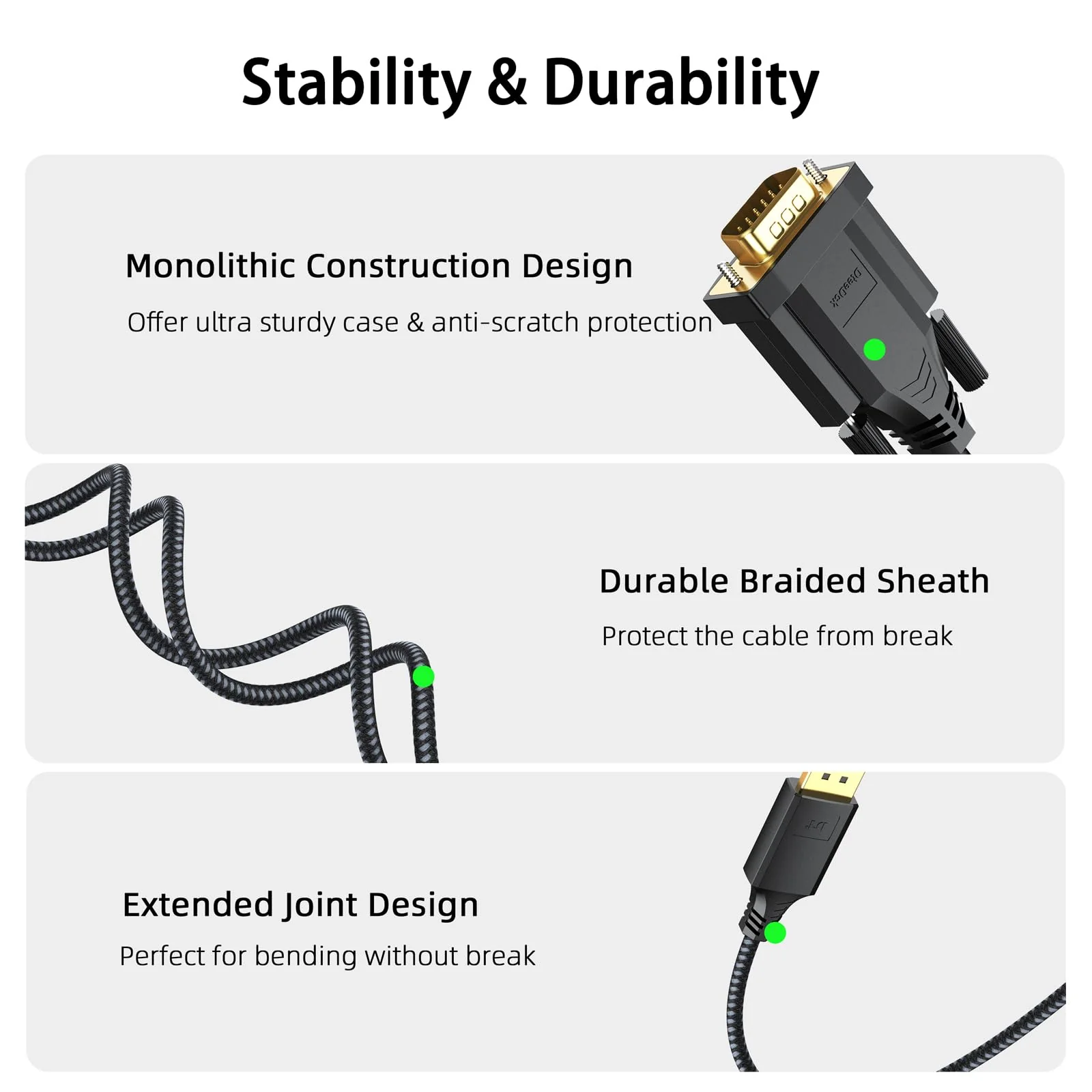 DisplayPort to VGA Cable 10ft, DP Display Port to VGA Adapter Cable Converter Male to Male Braided Cord for Monitor Desktop Laptop Display Projector HDTV 10 Feet 1 Pack - Image 2