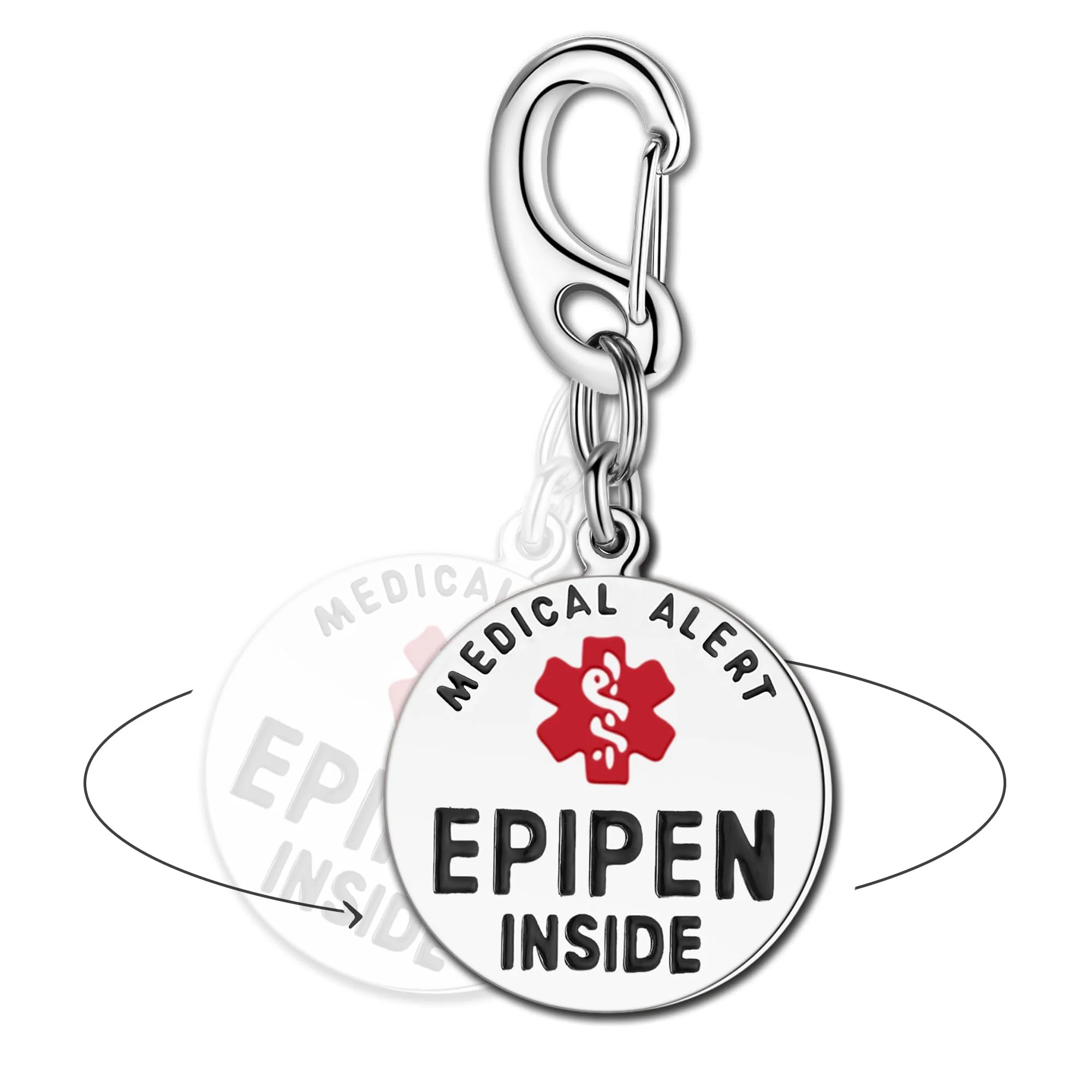 Divoti EpiPen Inside Bag Tag 1.25" with Quick Clip | Pre-Engraved, Dual-Sided & Bold Lettering - Stainless Steel & Heavy-Duty Construction - Medical Alert ID Tag for Emergency 1 Unit: Stainless Steel / Dual-sided 1.25" Quick Clip