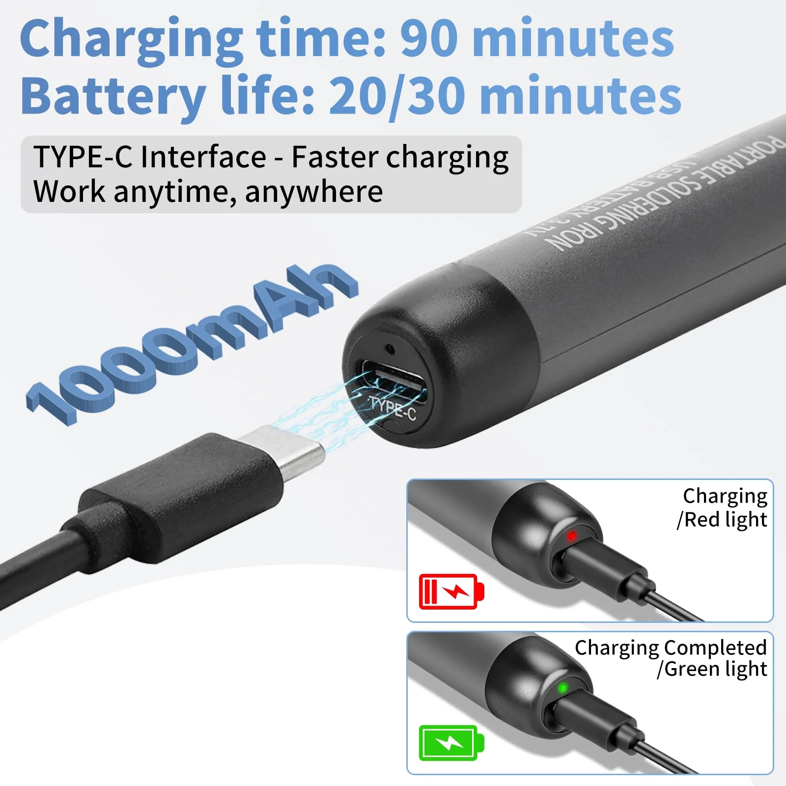 diymore Battery Soldering Iron Set, USB Wireless Soldering Iron Set, 5 Gears Temperature Adjustable 260 ℃-420 °C, 3 Soldering Tips, Soldering Wire, Soldering Paste, Soldering Iron Battery for Repair - Image 2