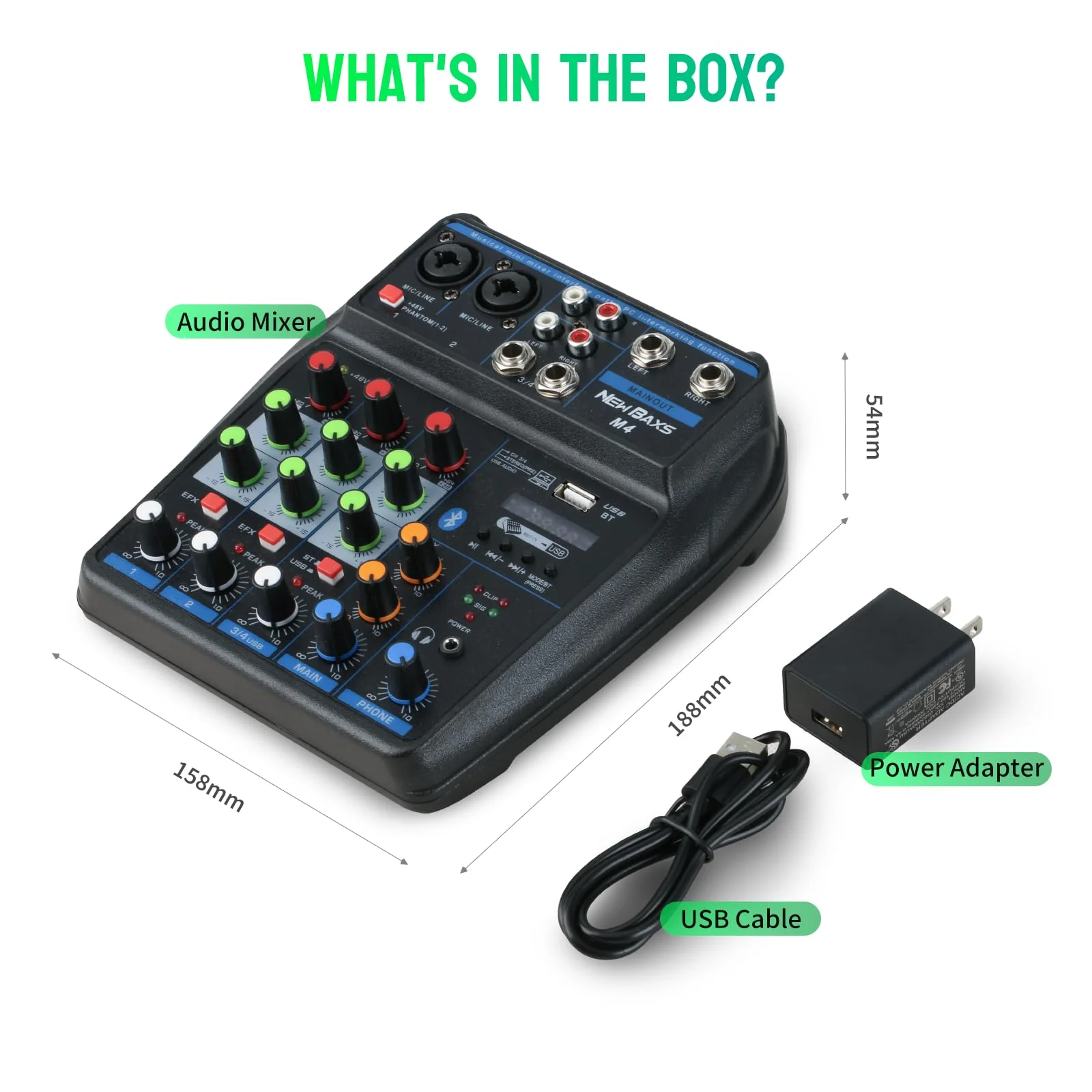 DJ Audio Mixer, DJ Mixers 4 Channel Sound Board with Bluetooth, NEW BAXS Sound Mixer Board XRL/1/4" Interface, USB/MP3 Computer Input 48V Phantom Power Stereo DJ Studio Streaming KTV Stage - Image 7