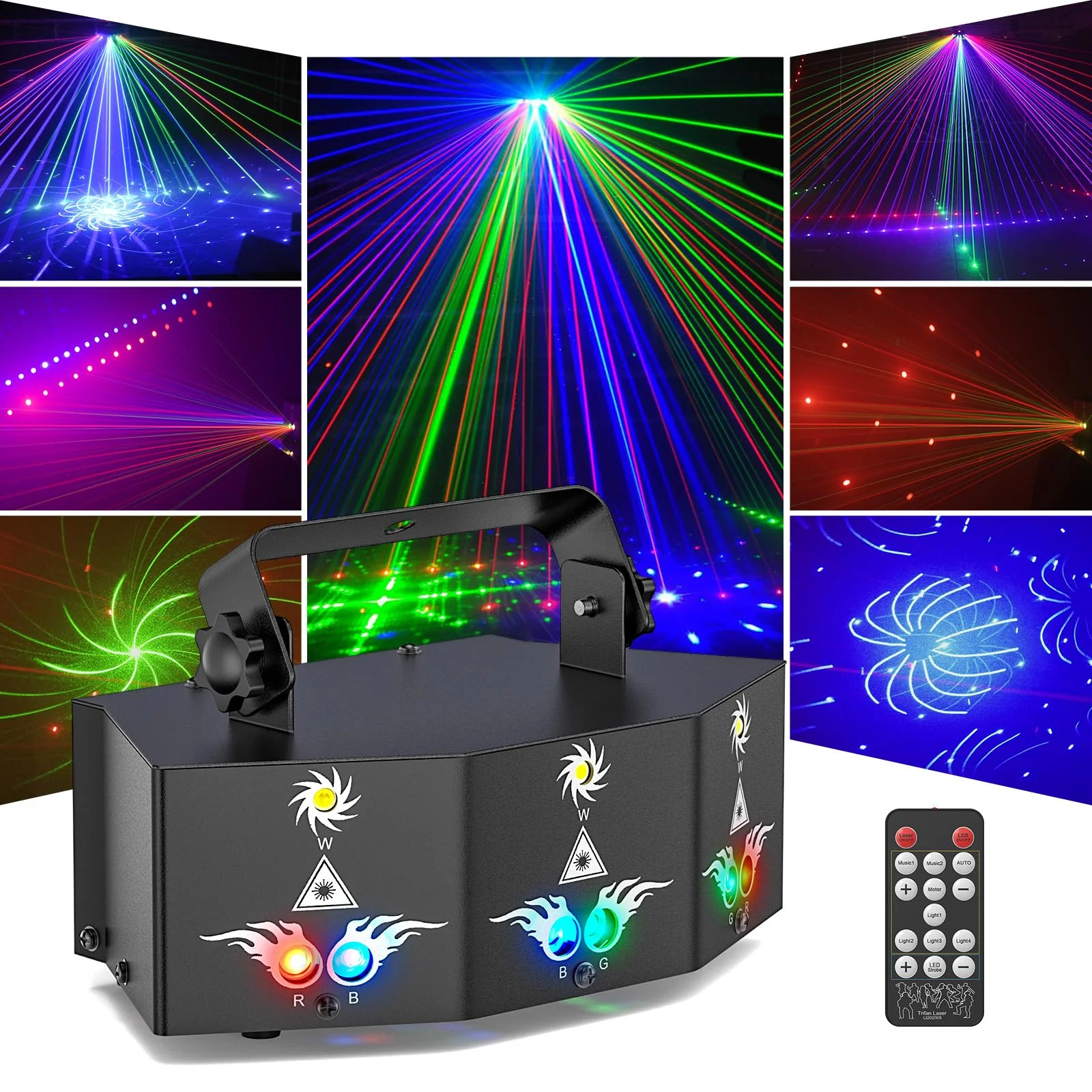 Dj Party Lights,9 Lens Strobe Laser Rave Light Show with DMX & Sound Activated with Remote Control Party Light Dj Disco Lights Indoor for Dance Birthday Wedding Stage Lighting