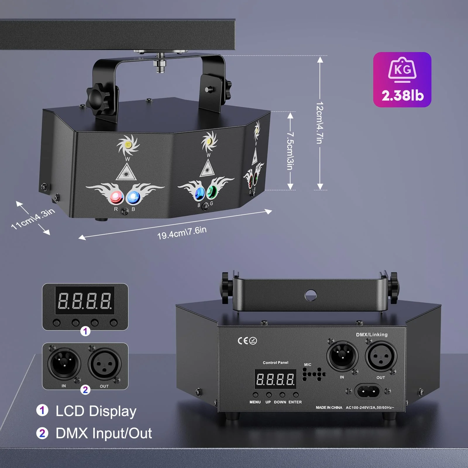 Dj Party Lights,9 Lens Strobe Laser Rave Light Show with DMX & Sound Activated with Remote Control Party Light Dj Disco Lights Indoor for Dance Birthday Wedding Stage Lighting - Image 6