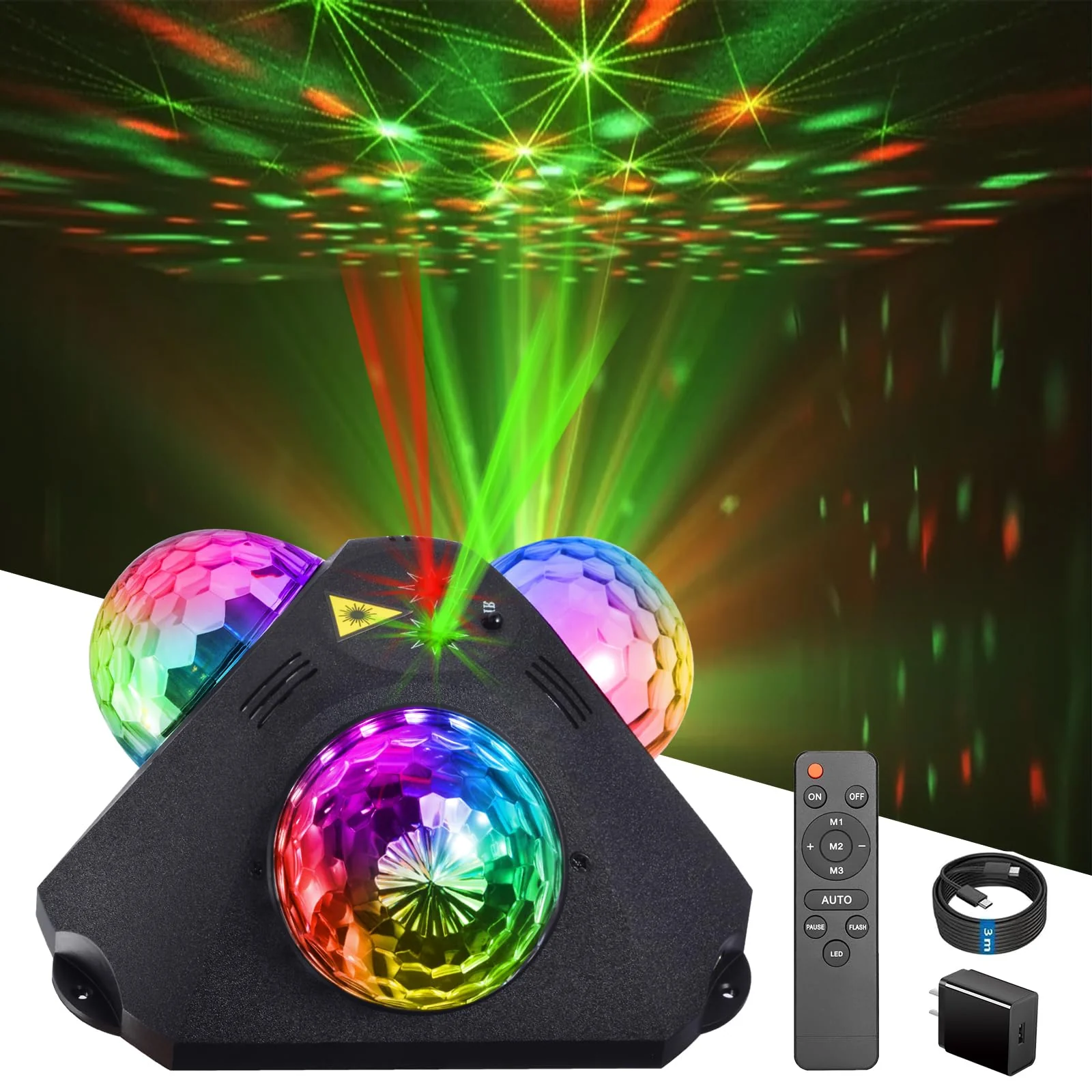 DJ Party Lights Disco Ball Light,Sound Activated Disco Lights+Red and Green Pattern Lamp Strobe Lighting for Home Club Karaoke Christmas Halloween Birthday Wedding Dancing