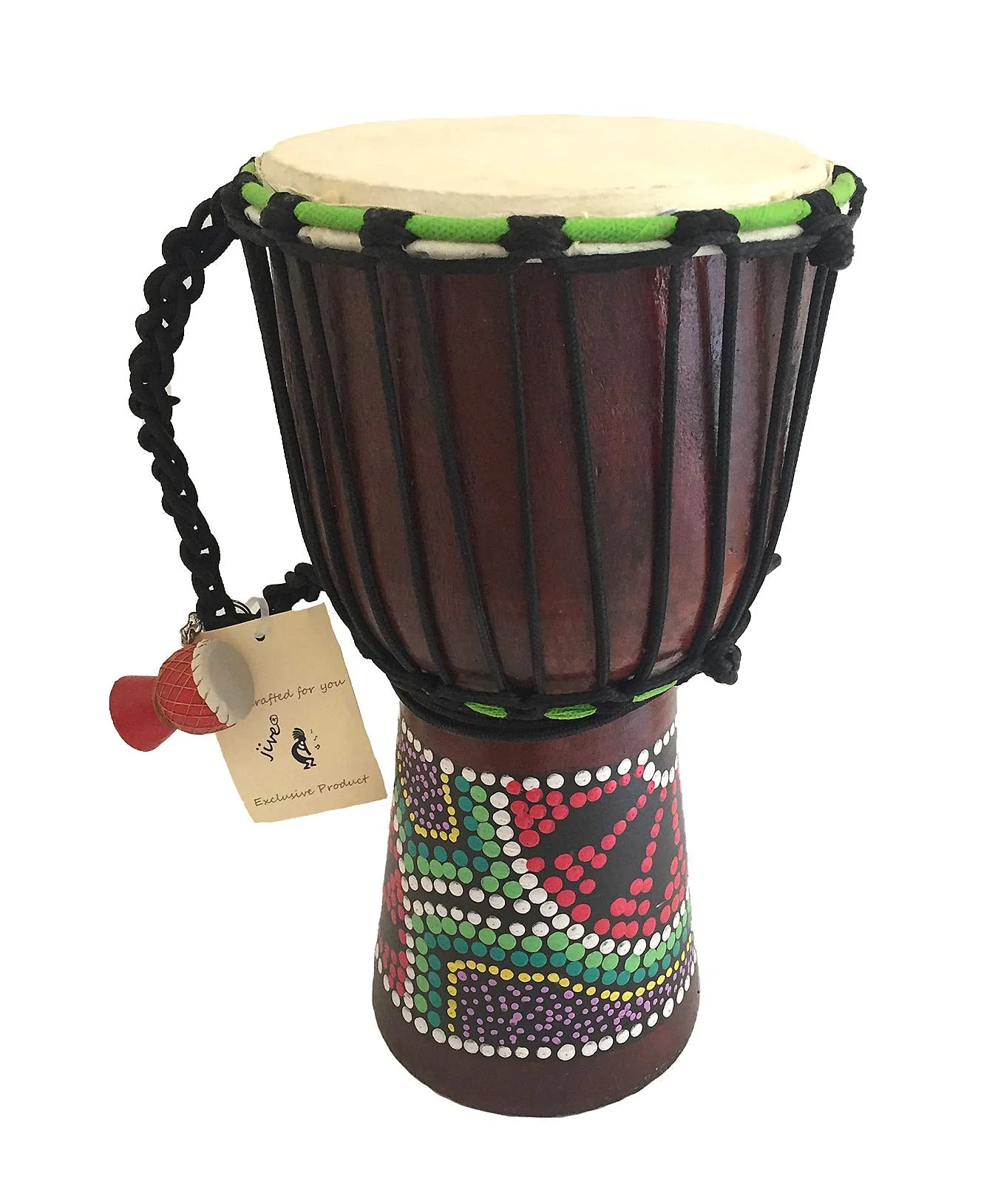 Djembe Drum Bongo Congo African Wood Drum - MED SIZE- 12" High, JIVE BRAND, Professional Quality With Heavy Base/Includes Key Chain 12" High Painted
