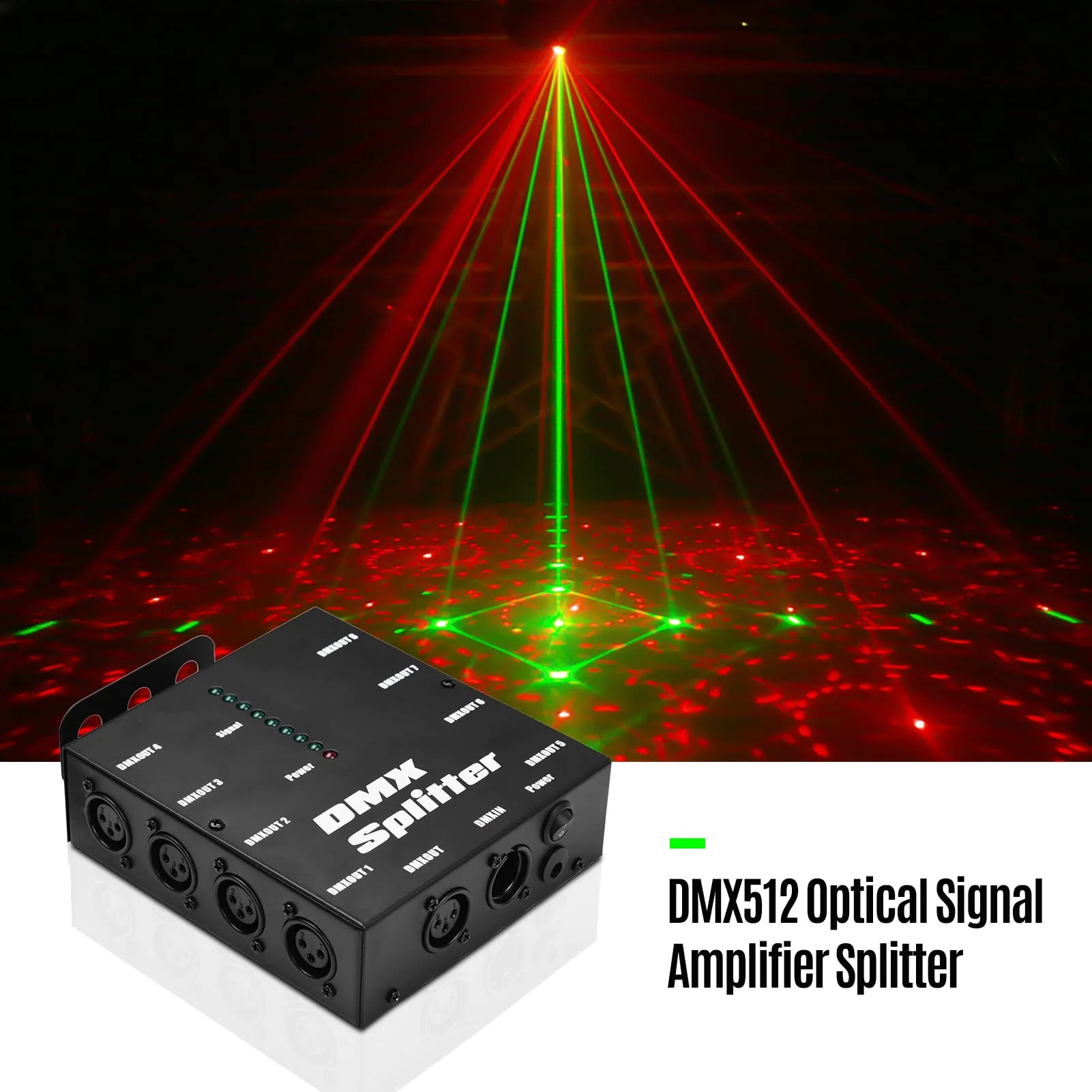 DMX512 Optical Signal Amplifier Spliter Distributor 1 Direct Input & Output 8 Independent Outputs for Light Controller Stage Console Party DJ Club Disco KTV Light with Power Adapter,Signal Split - Image 4