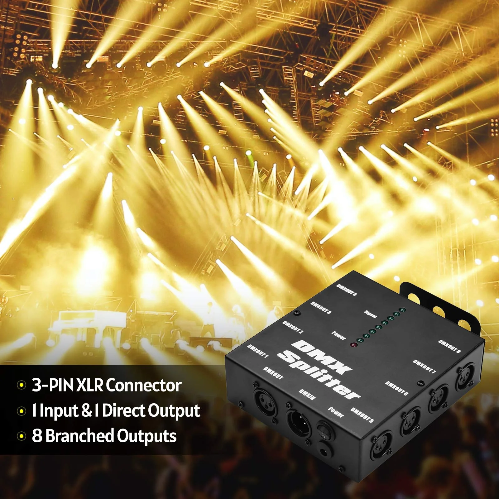 DMX512 Optical Signal Amplifier Spliter Distributor 1 Direct Input & Output 8 Independent Outputs for Light Controller Stage Console Party DJ Club Disco KTV Light with Power Adapter,Signal Split - Image 5