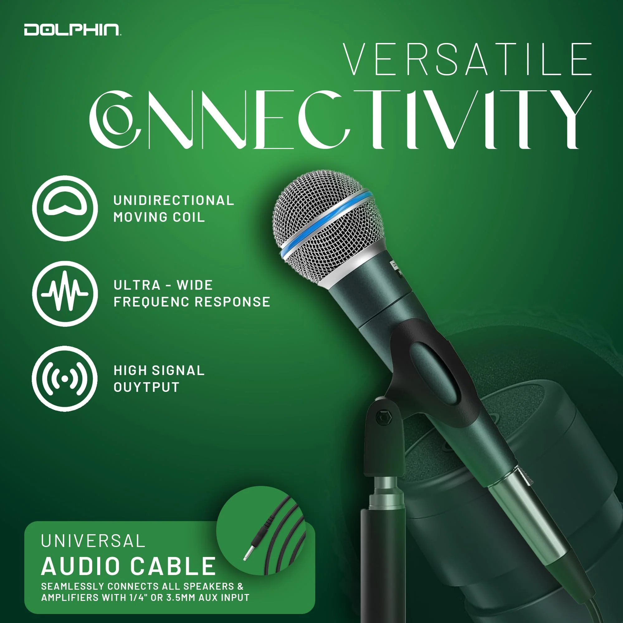 Dolphin MCX30 Handheld Dynamic Vocal Microphone, HQ Direct Connection Audio 1/4, Durable, Crystal Clea Sound, Detachable 14ft XLR Cable, Mic Stand Clip, & Carry Case - Image 8