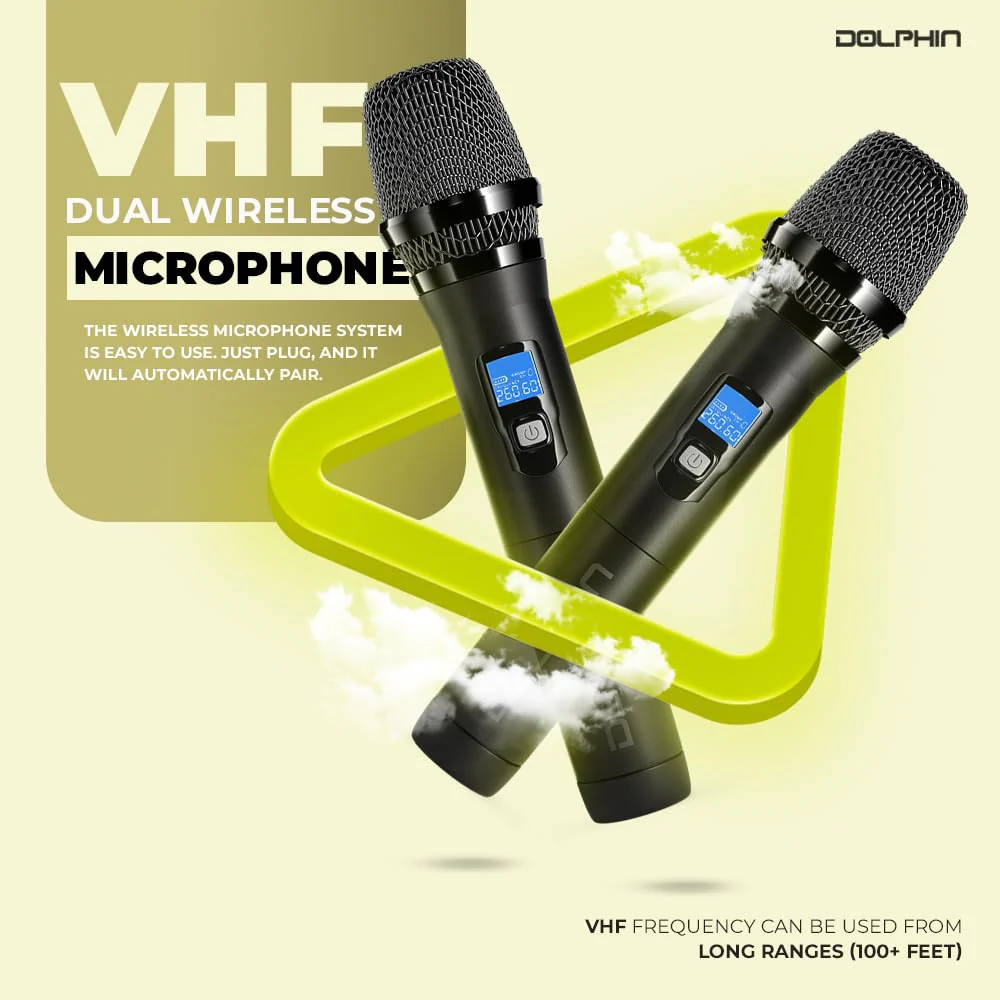 Dolphin PartyMic 20: Professional Wireless Microphone System – Dual Handheld Dynamic Mics with Rechargeable Receiver (Set of 2) - Image 2