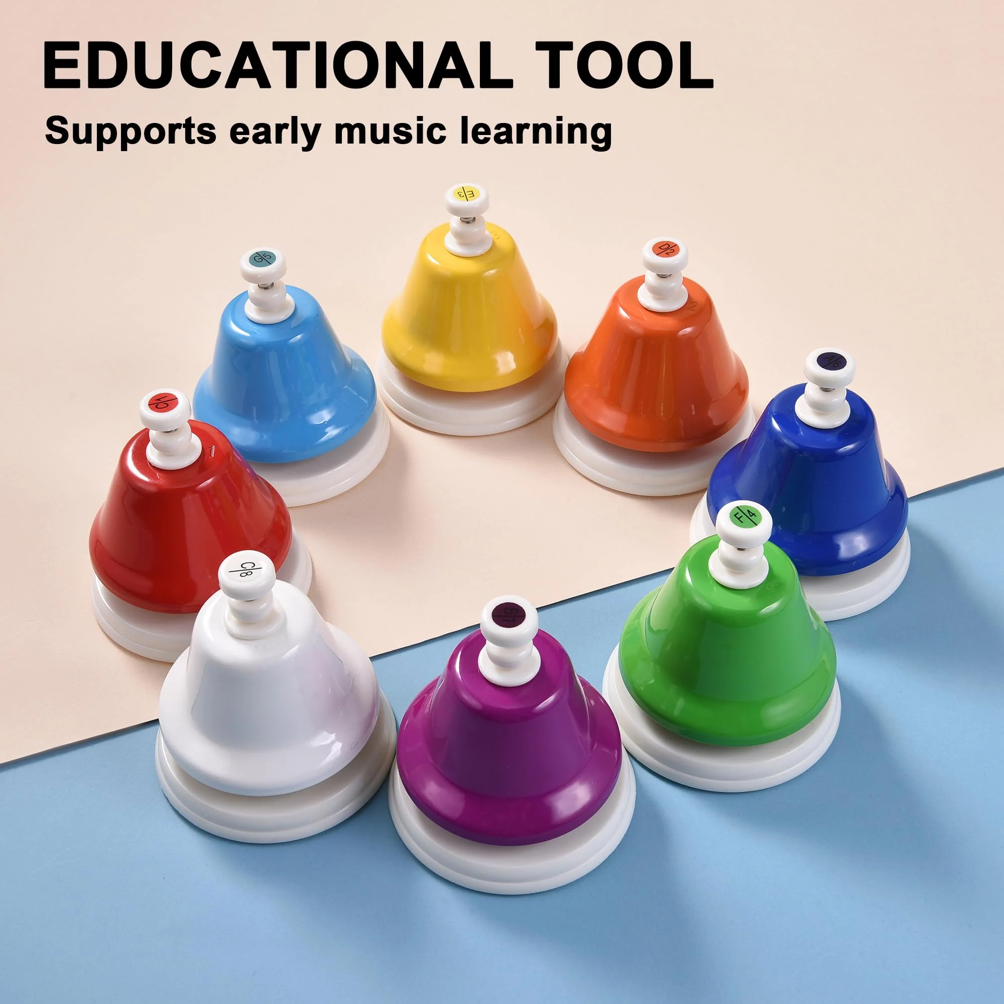 DOMG 8 Note Desk Bells for Kids, Rainbow Diatonic Table Bells, Hand Bells Musical Instrument - Image 6
