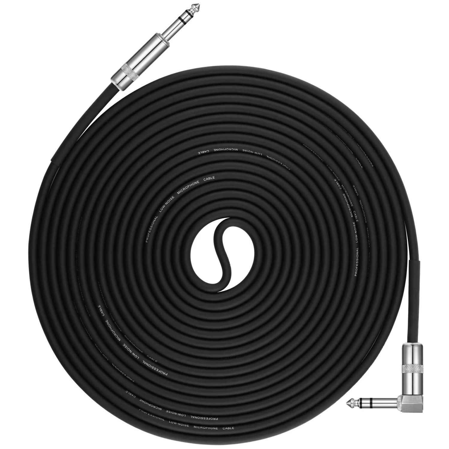 Donner 25ft TRS Cable 1/4” Male Right Angle to 1/4” TRS Male Straight Balanced Stereo Audio Patch Guitar Cable Black Sturdy No Hum 25 Feet Right Angle& Straight-TRS Cable