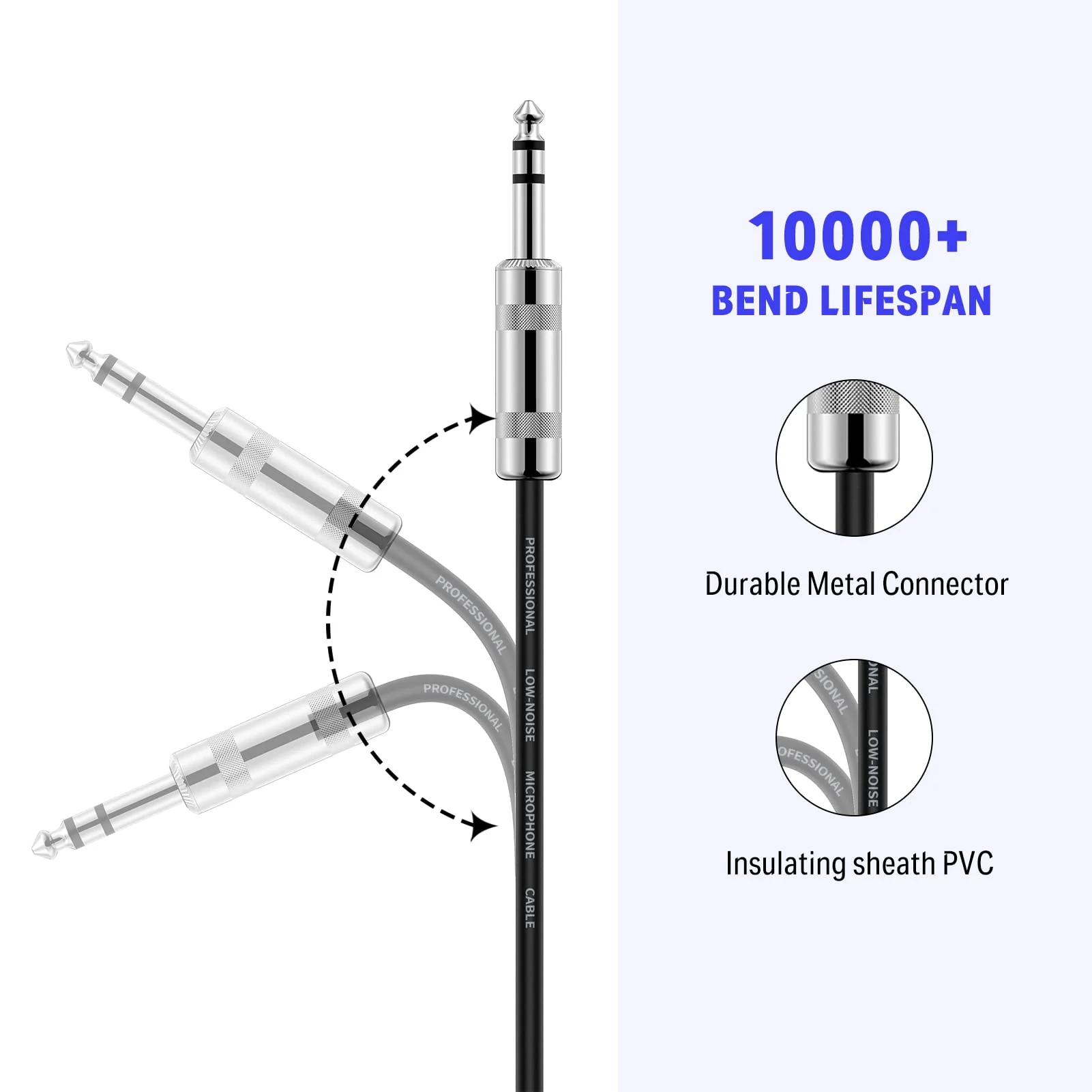 Donner 25ft TRS Cable 1/4” Male Right Angle to 1/4” TRS Male Straight Balanced Stereo Audio Patch Guitar Cable Black Sturdy No Hum 25 Feet Right Angle& Straight-TRS Cable - Image 6