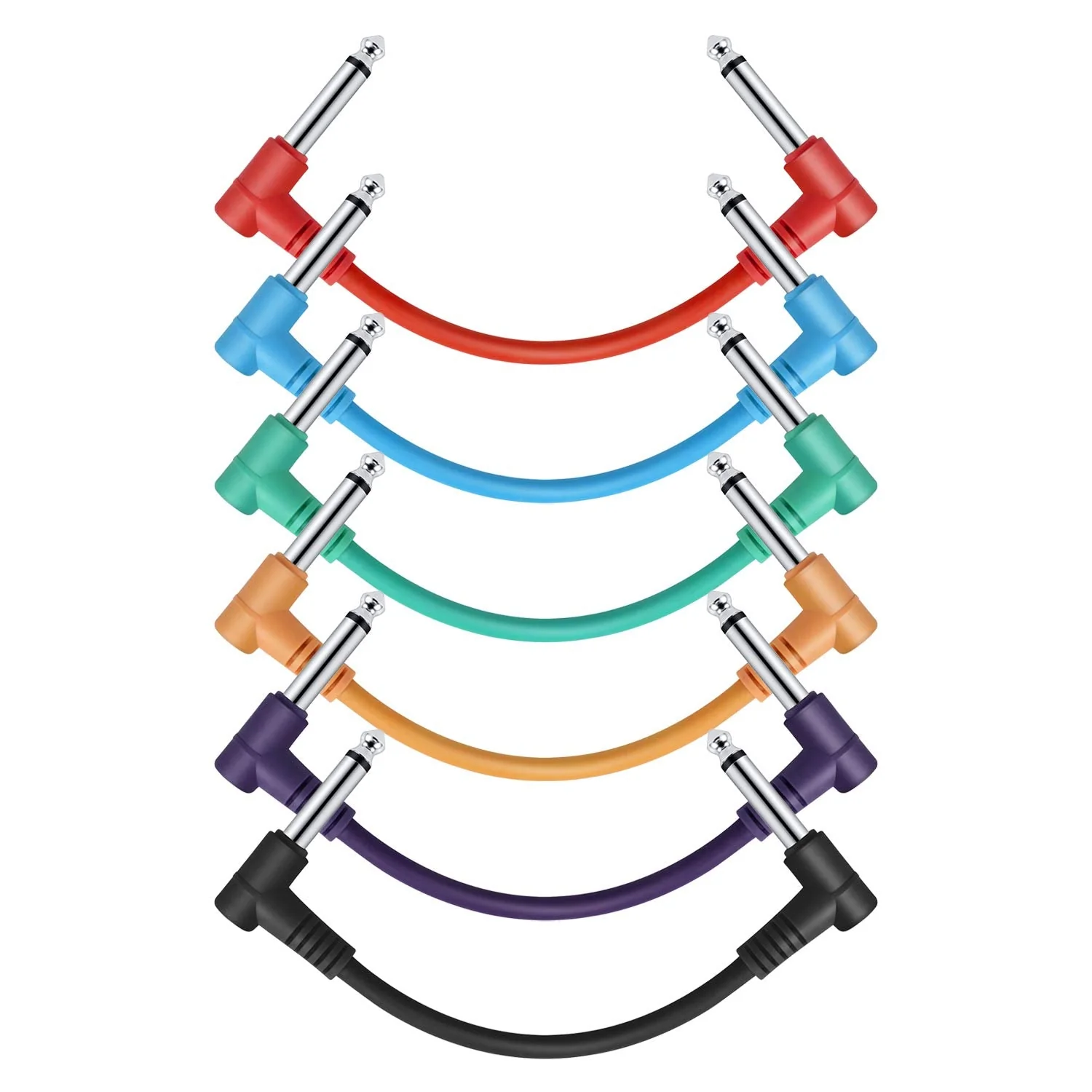 Donner 6 Inch Guitar Patch Colored Cable 6-Pack, TS 1/4" Right Angle to TS 1/4" Right Angle 6 Inch-6 Pack Multicolored