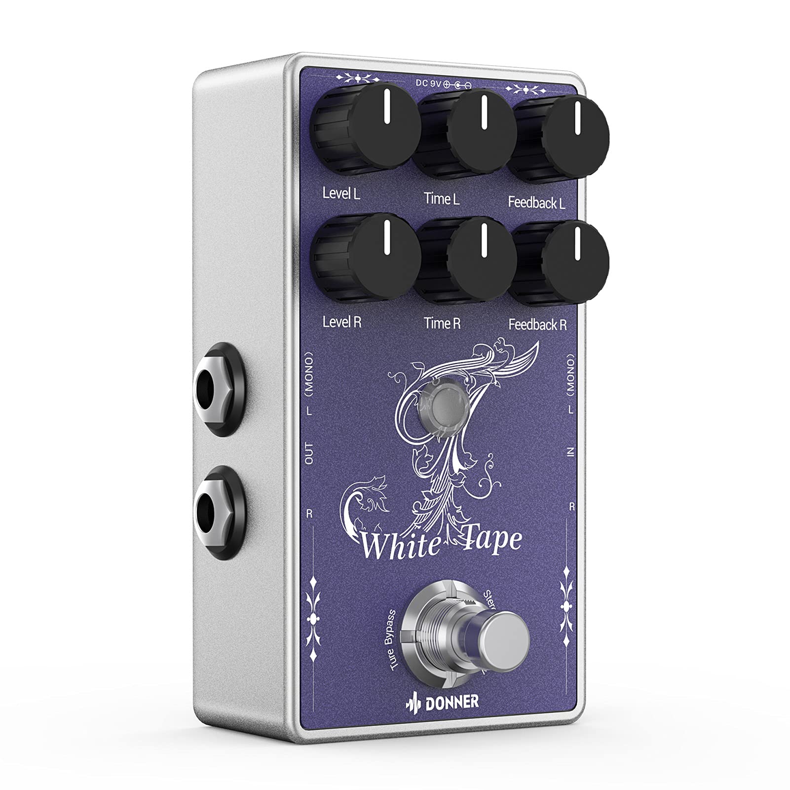 Donner White Tape Stereo Delay Pedal, Analog Delay with Echo Effect, True Bypass, 2 Independent Channels for Electric Guitar, Bass, Synth, Drum Machine Tape Delay