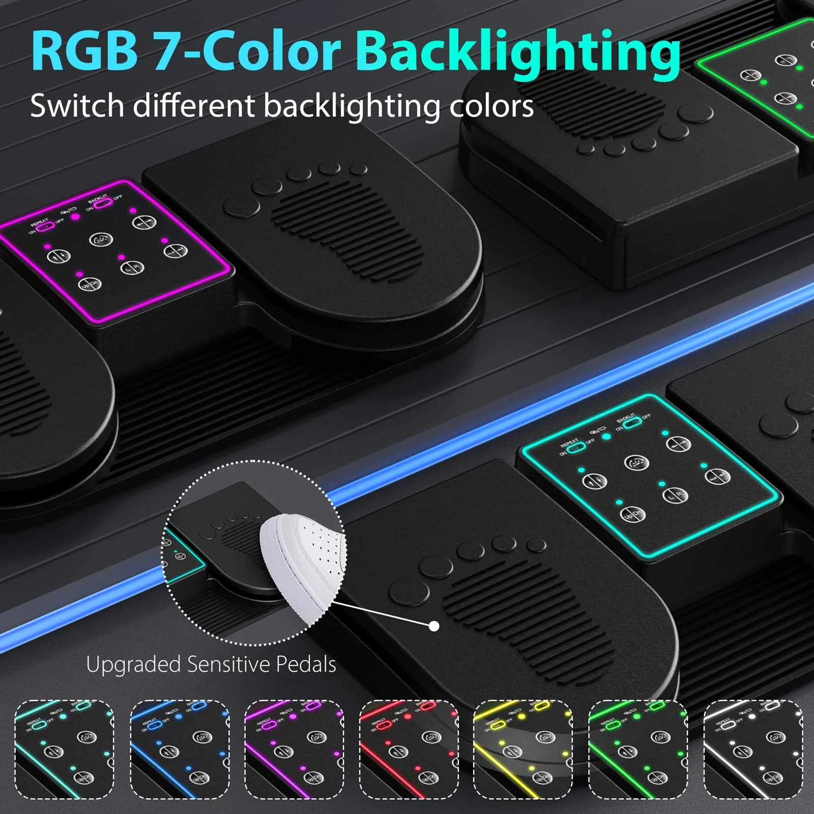 Doohoeek Backlit Page Turner Pedal Wireless for iPads Tablets Phones, Rechargeable Universal Foot Pedal with 7-Color Backlit & Sensitive Pedals for Playing Instruments or Prompting - Image 2