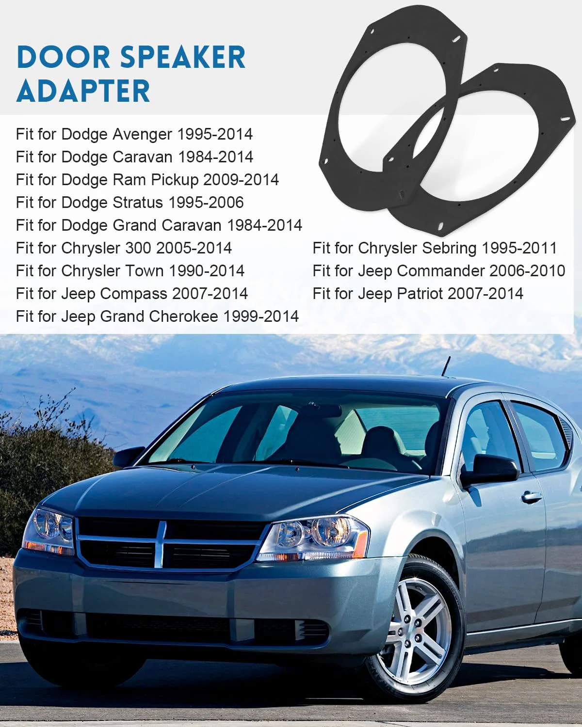 Door Speaker Adapters Fit for Dodge/Chrysler/Jeep 6X9 to 6.5 Inch Black - Image 2