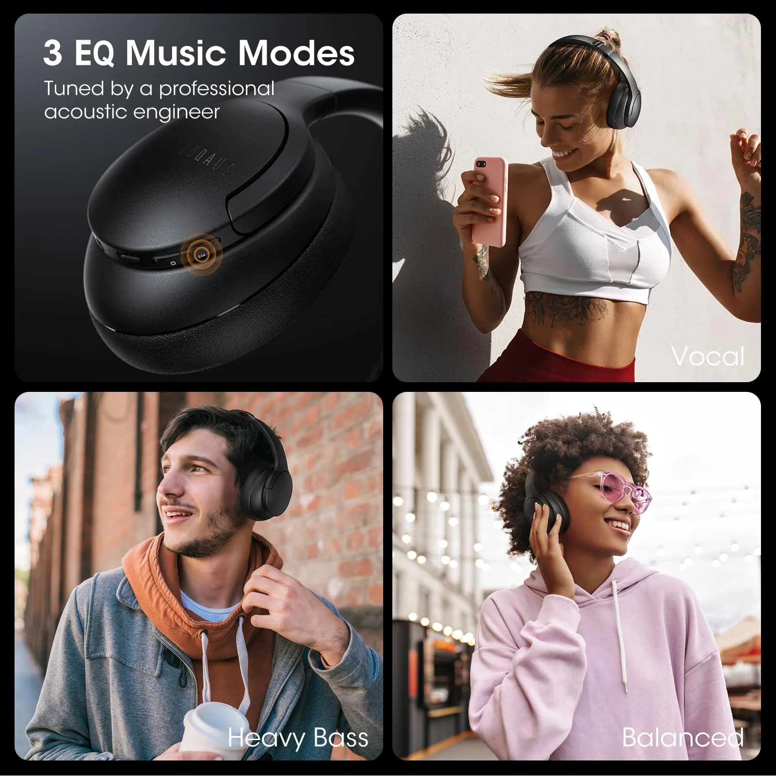 DOQAUS 𝐔𝐩𝐠𝐫𝐚𝐝𝐞𝐝 Bluetooth Headphones Over Ear, 90H Playtime Bluetooth 5.3 Wireless Headphones 3 EQ Modes, Built-in HD Mic, HiFi Stereo Sound,Deep Bass,Memory Foam Ear Cups for Phone/PC Black - Image 3