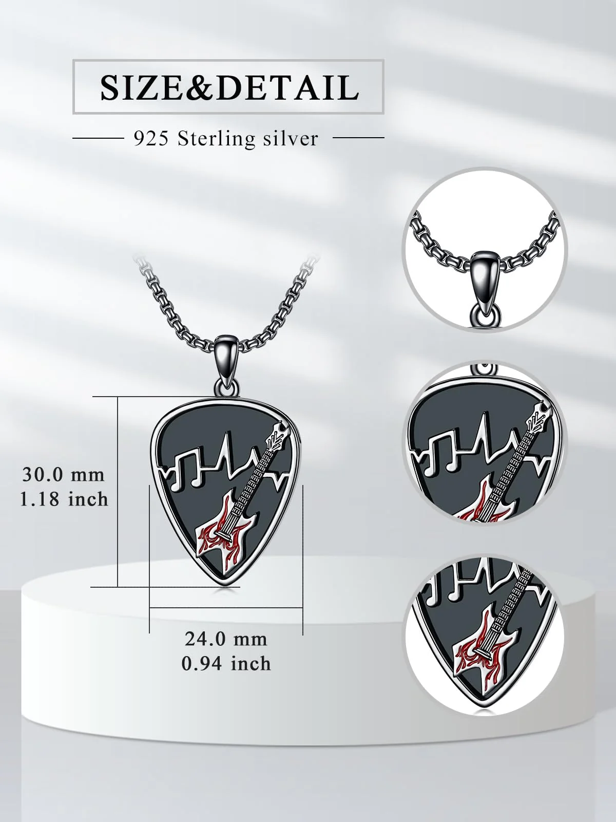 Dorunmo Guitar Pick Holder Necklace Sterling Silver Personalized Soundwave Guitar Pick Pendant Holder Christmas Musicians Gift for Guitar Lovers Music Lovers Guitar-Black Red - Image 3