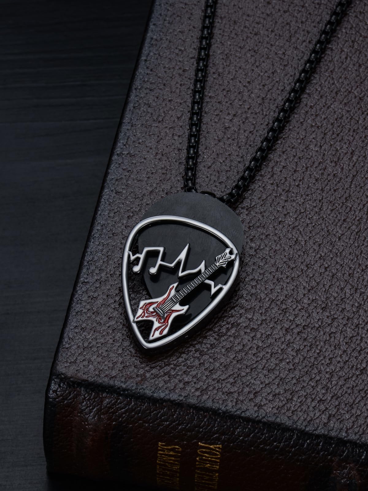 Dorunmo Guitar Pick Holder Necklace Sterling Silver Personalized Soundwave Guitar Pick Pendant Holder Christmas Musicians Gift for Guitar Lovers Music Lovers Guitar-Black Red - Image 4