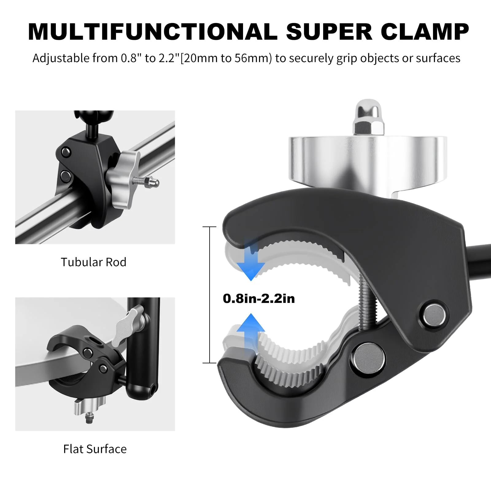 Double Super Clamp Camera/Umbrella Mount,360° Magic Long Arm Pole Clamp,Double Ball Head Adapter for Photo Studio Light Stand,Gopro,Golf Carts,Motorcycle,Cross Bars,Strollers (Black) Black - Image 3