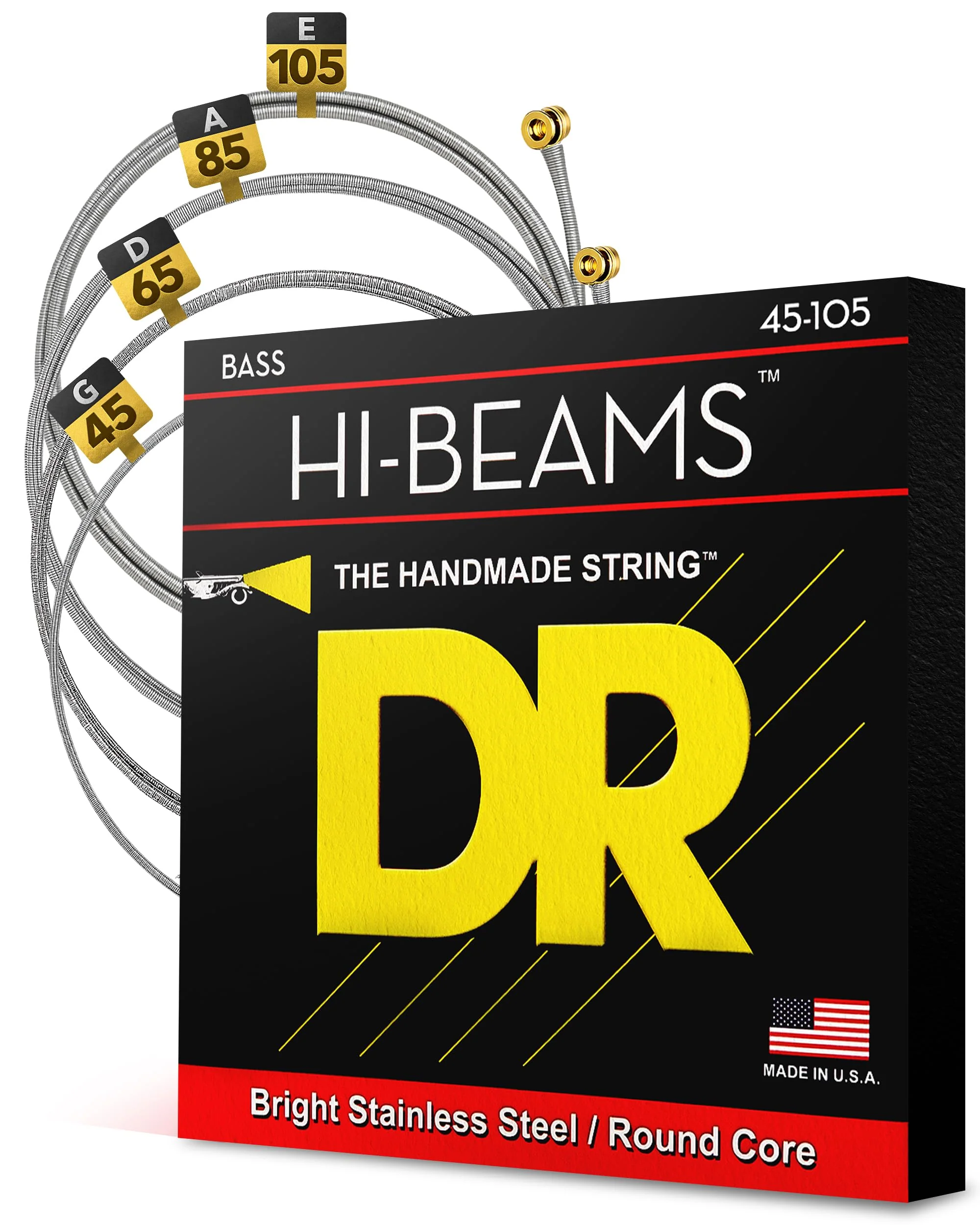 DR Strings - Hi-Beams - Bass Guitar Strings 4-String Set - Medium 45-105 - Stainless Steel Round Core - Bass Guitar Accessories (MR-45) 4-String(45-105)