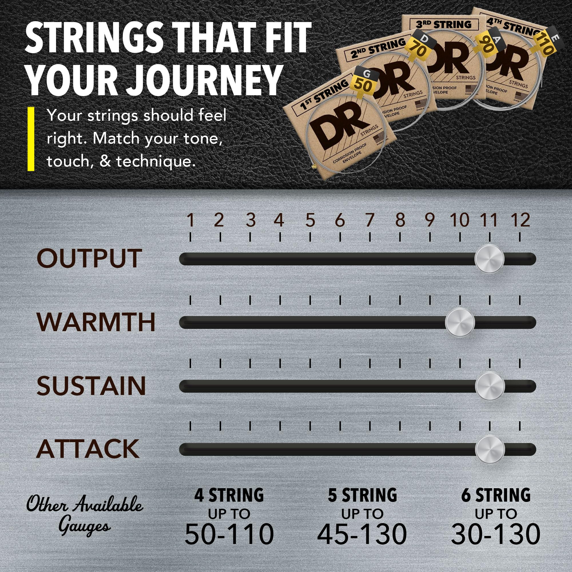 DR Strings - Hi-Beams - Bass Guitar Strings 4-String Set - Medium 45-105 - Stainless Steel Round Core - Bass Guitar Accessories (MR-45) 4-String(45-105) - Image 5