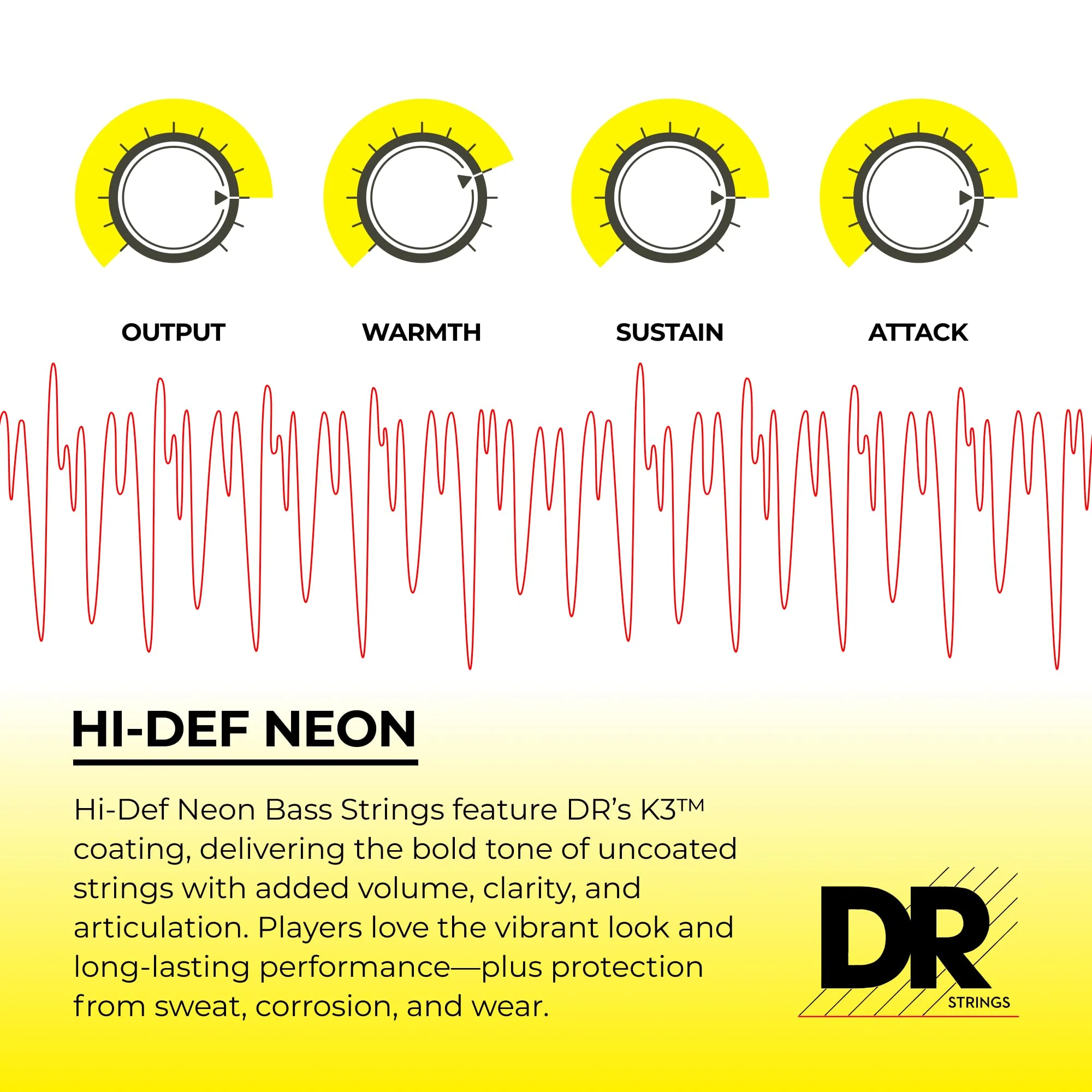 DR Strings Hi-Def NEON Green Coated 4-String Bass Strings Heavy (50-110) - Image 3