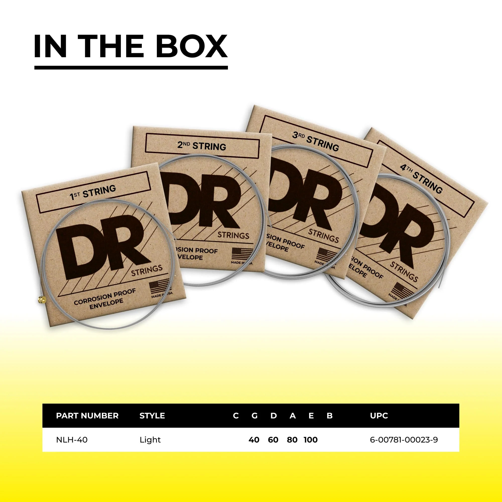 DR Strings Nickel Lo-Rider - Nickel Plated Hex Core Bass 40-100 (NLH-40) NICKEL LO-RIDER™: Light 40-100 - Image 4