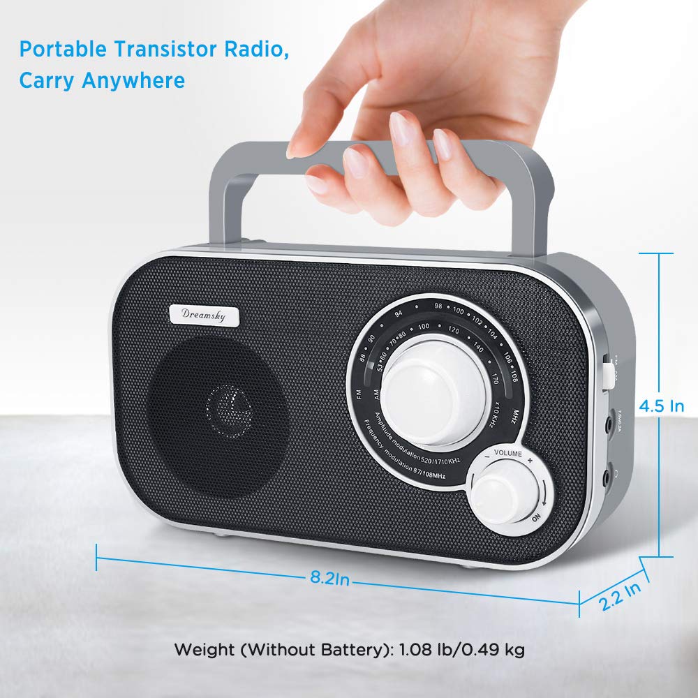 DreamSky AM FM Portable Radio Plug In Wall or Battery Operated for Home & Outdoor, Strong Reception & Sound, Large Dial Easy to Use, Transistor Antenna, Headphone Jack, Small Gifts for Seniors Elderly Grey - Image 4