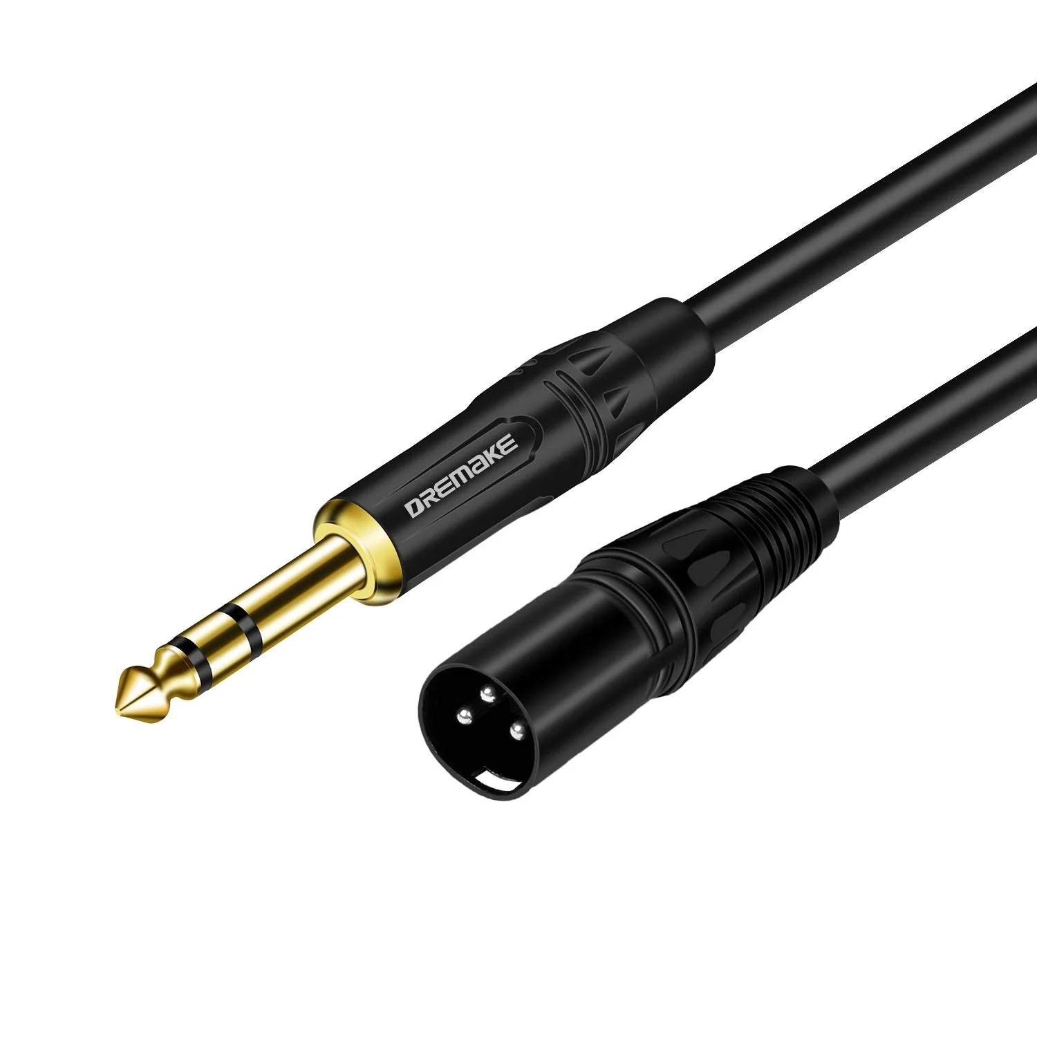 DREMAKE 50 FT 6.35 mm 1/4 Inch TRS Male to XLR Male Audio Stereo Mic Cable Gold Plated 1/4 Inch Male to XLR Male Balanced Cable for Microphones, Speakers, Stage, DJ and More - Black 50FT/15M