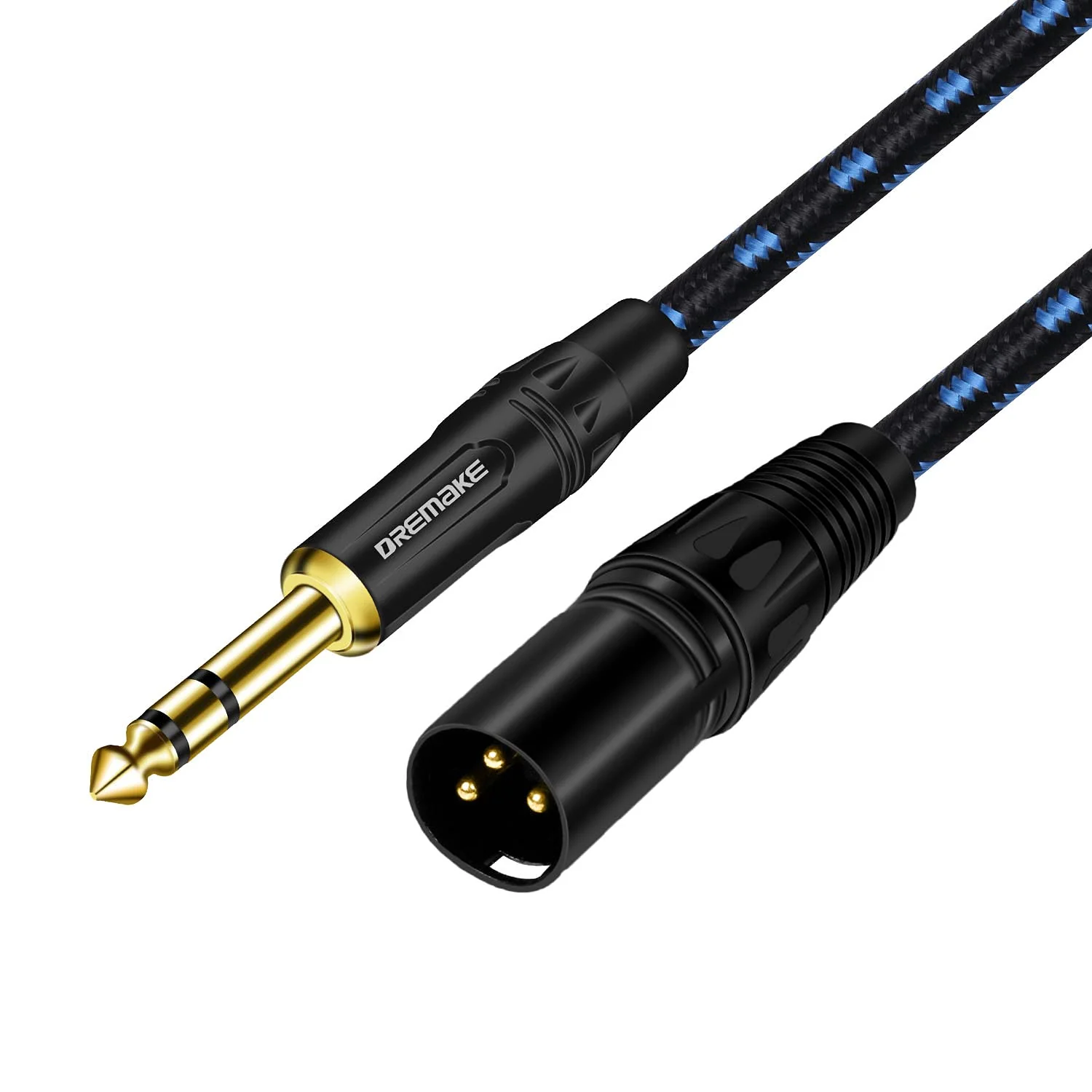 DREMAKE 50FT XLR to 1/4 Inch TRS Mic Audio Cable, XLR 3 Pin Male to Quarter Inch 6.35mm/6.5mm TRS Male Balanced Interconnect Patch Cord for Electric Drum, Saxophone, Effect Pedal, AMP, Power Amplifier
