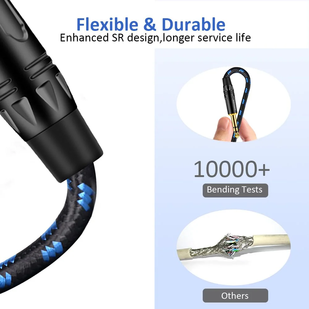 DREMAKE 50FT XLR to 1/4 Inch TRS Mic Audio Cable, XLR 3 Pin Male to Quarter Inch 6.35mm/6.5mm TRS Male Balanced Interconnect Patch Cord for Electric Drum, Saxophone, Effect Pedal, AMP, Power Amplifier - Image 3