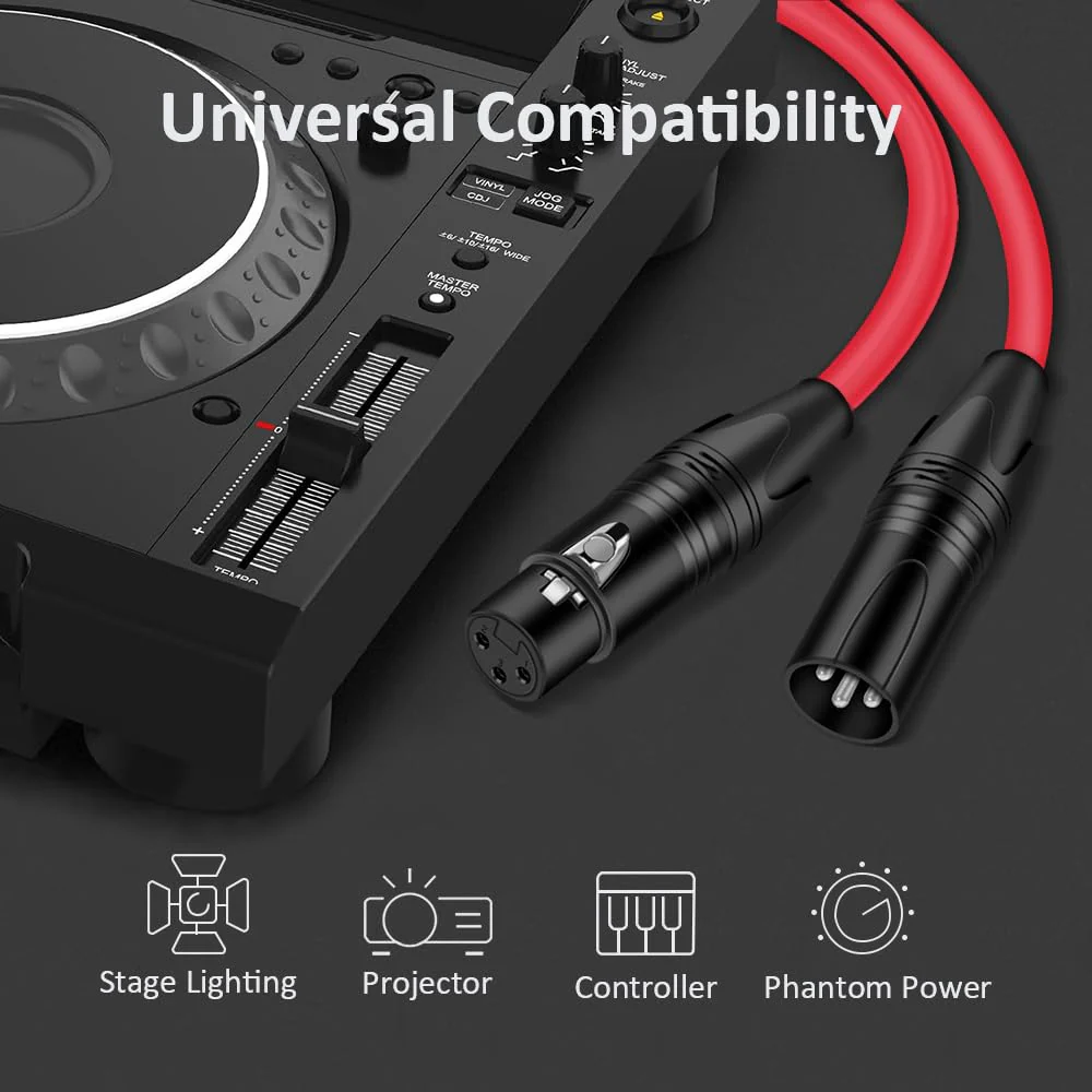 DREMAKE XLR Instrument Microphone Audio Extension Cord 50FT Balanced 3 Pin Male to Female Mic Cable - Red 50FT/15M - Image 2
