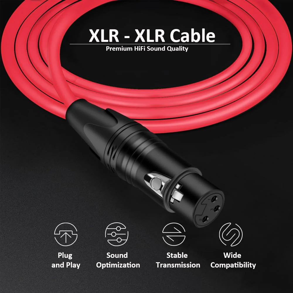DREMAKE XLR Instrument Microphone Audio Extension Cord 50FT Balanced 3 Pin Male to Female Mic Cable - Red 50FT/15M - Image 3