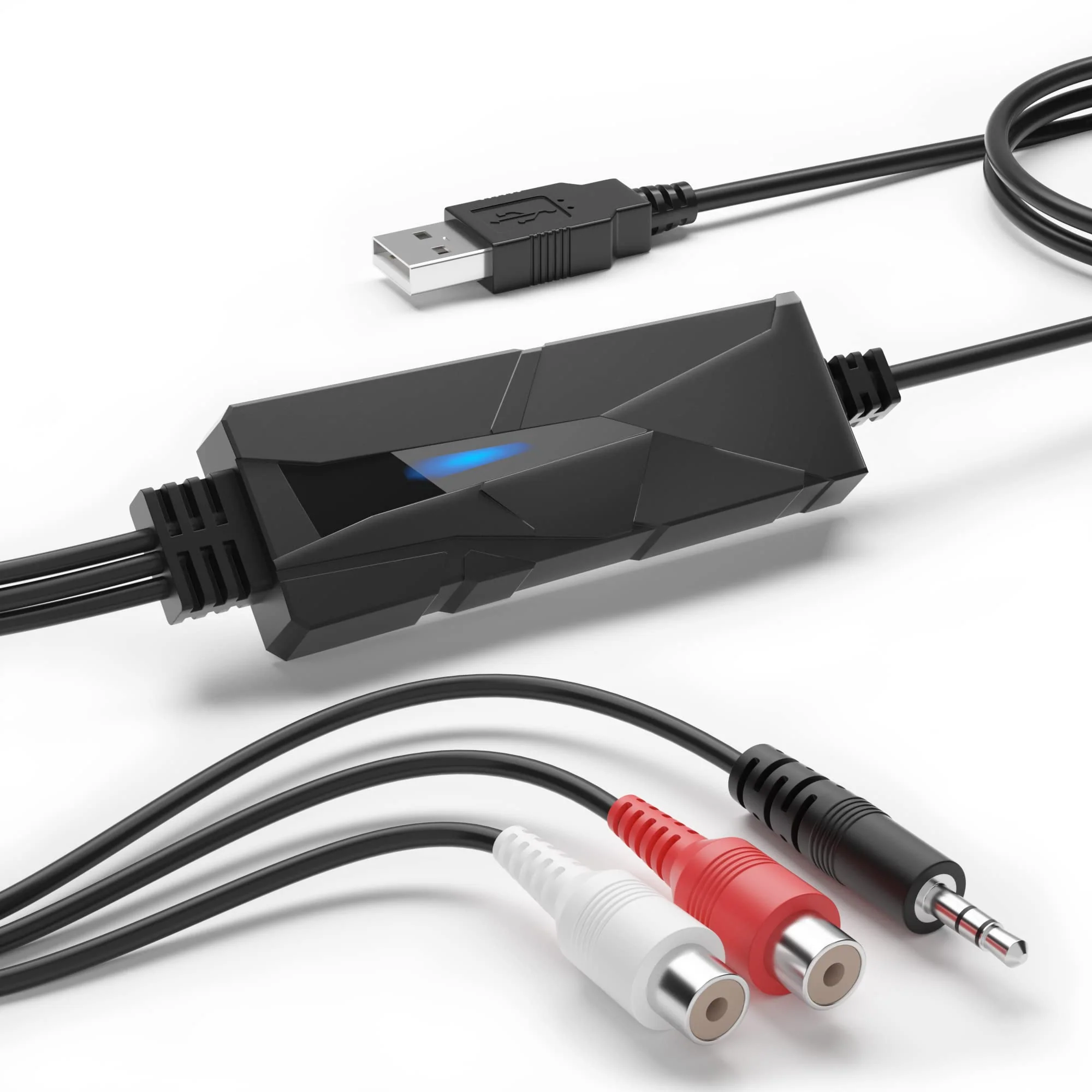 DriverGenius AudioXfer Series | USB Audio Capture Card Device | Convert Analog Cassette Audio to Digital MP3 with 3.5mm/RCA Inputs | Compatible with PC, Mac & Linux (AV202-B, 1-Pack) USB-A