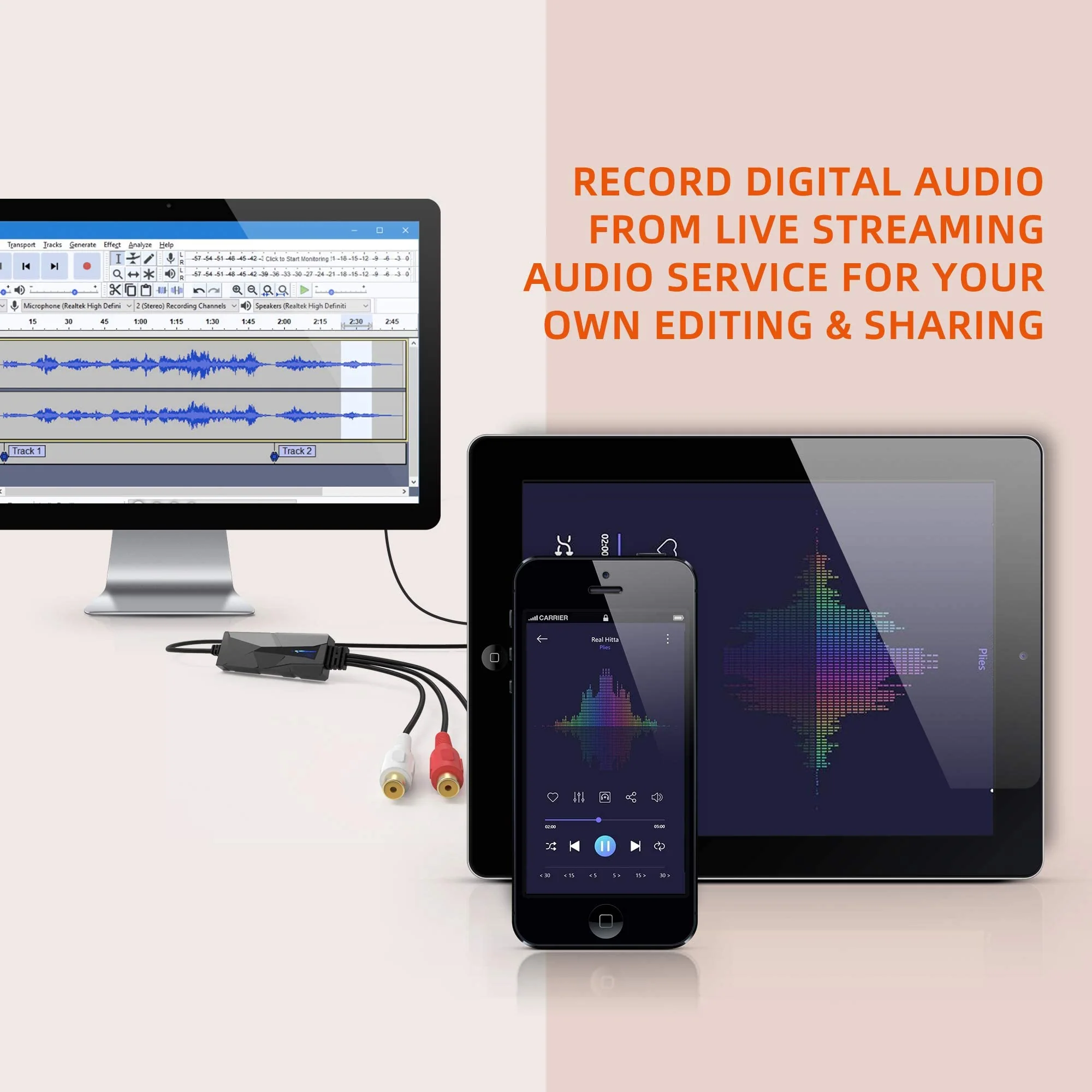 DriverGenius AV202-B USB-C Audio Capture Grabber Card Device, with LED Indicator, Analog Cassette to Digital MP3 Converter, Compatible for Windows 11 and macOS - Image 4