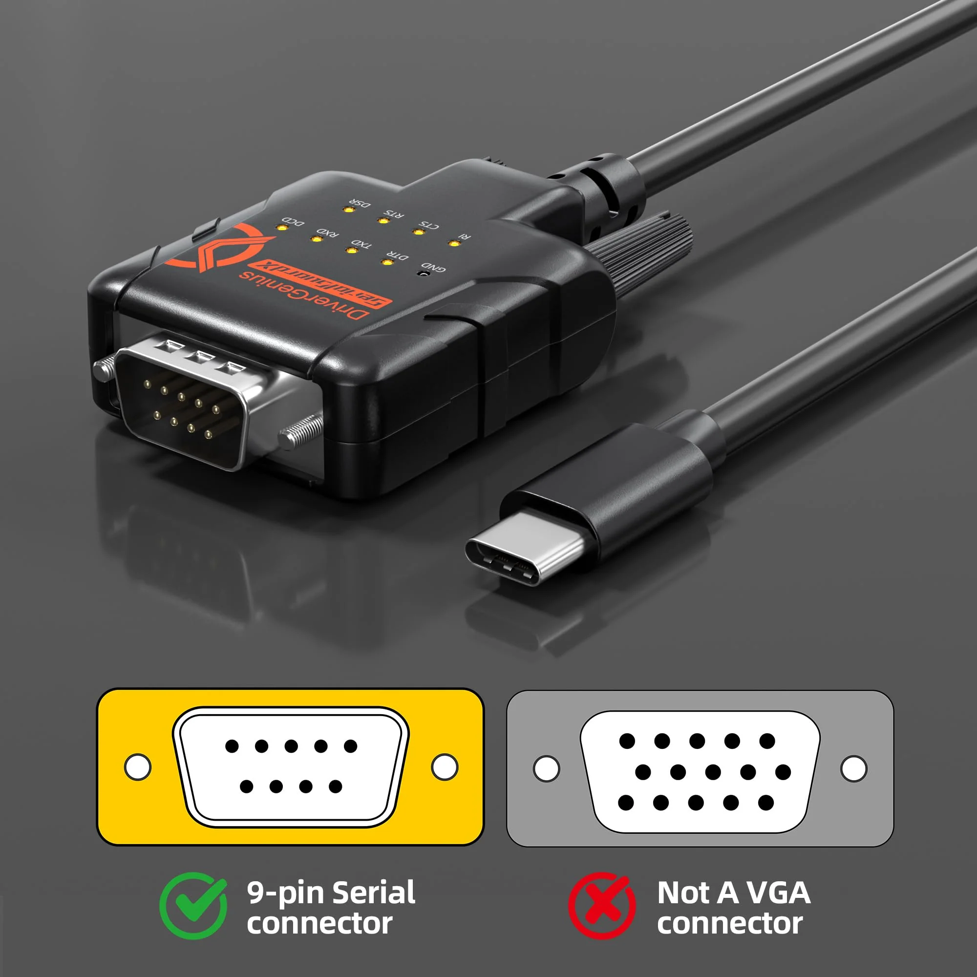 DriverGenius SerialGuardX Series | FTDI USB-C to RS232 Converter, 9 x Signal Monitoring LEDs, ESD-Protected - Supports Windows 11, macOS 15 & Linux, for Engineers and Technicians (RS232-ESD9C) SerialGuardX, 1-Port DB9 - Image 7