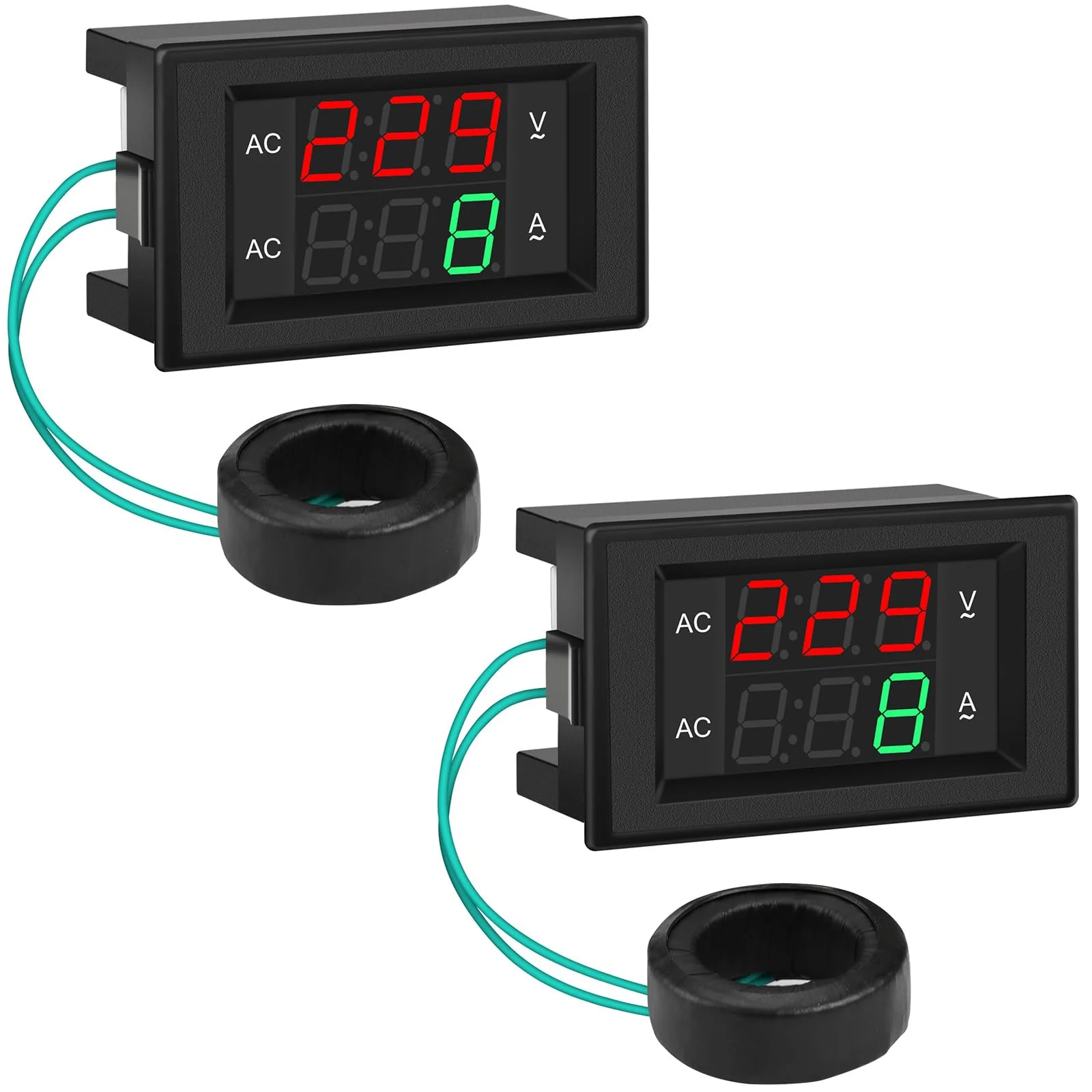DROK Volt Amp Meter 2pcs, AC 500V 200A Digital Voltmeter Ammeter Panel, 0.39 Inches LED 2in1 Multimeter, 2-Wire Voltage Amperage Tester Gauge with Current Transformer AC 500V 200A (2-Pack)