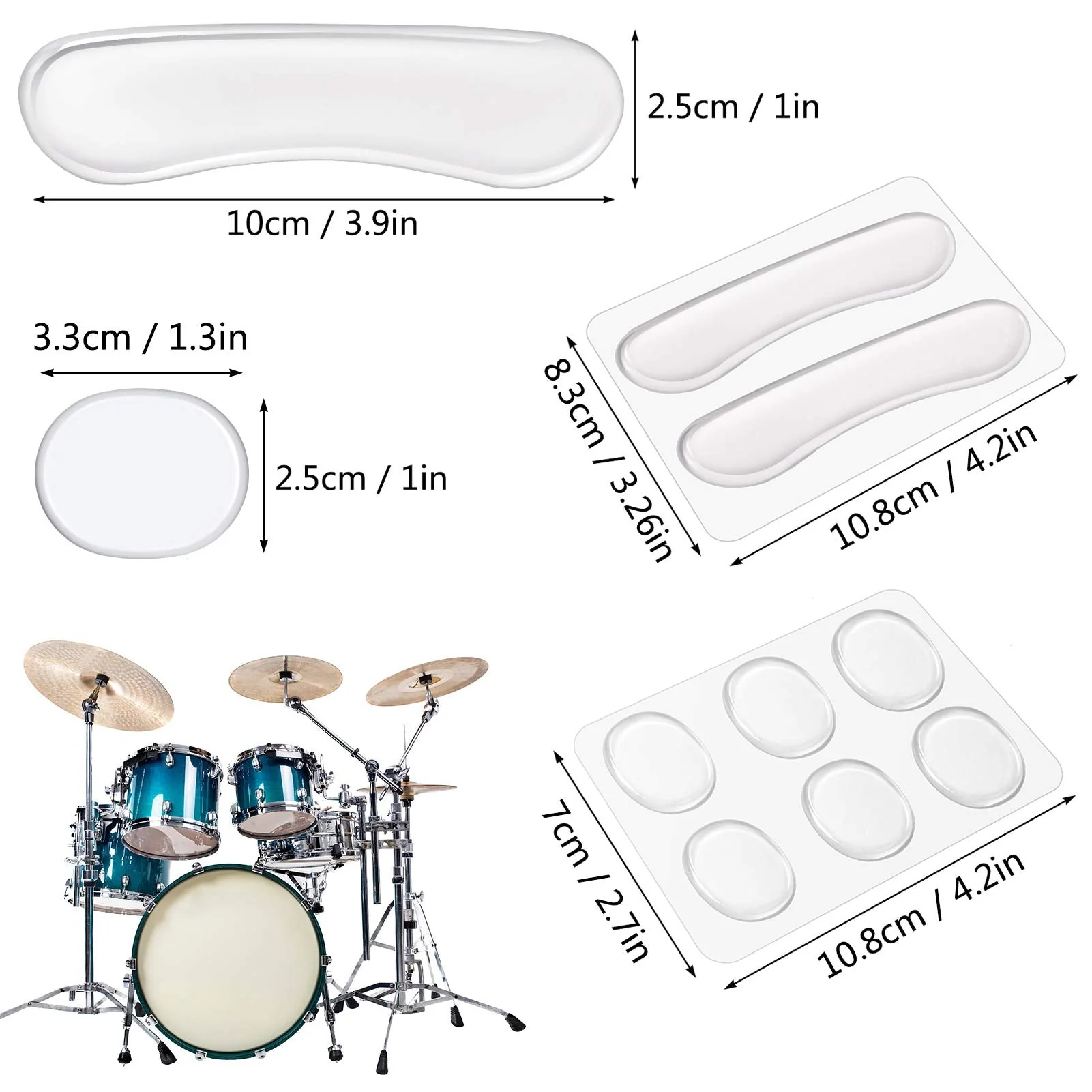 Drum Dampeners Gel Pads, 12 Pcs Round Silicone Drum Silencers and 4 Pcs Long Clear Soft Drum Dampening Gel Pads Transparent Drum Mute Pads for Drums Tone Control - Image 2