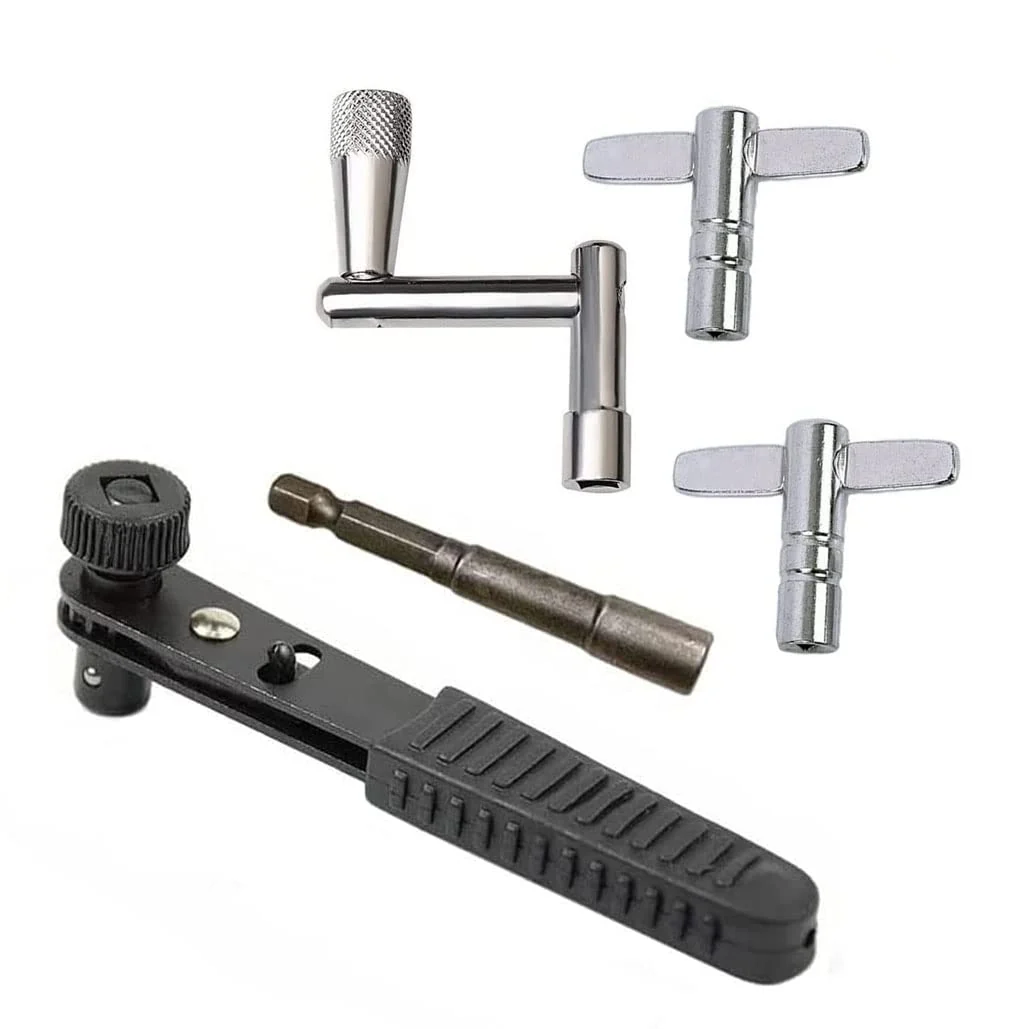 Drum Keys 5 Pack Chrome Steel Construction Standard Drum Keys with Ratchet Torque Wrench Drill Bit Drum Key Tuner Percussion Hardware Tool for Drum Accessories