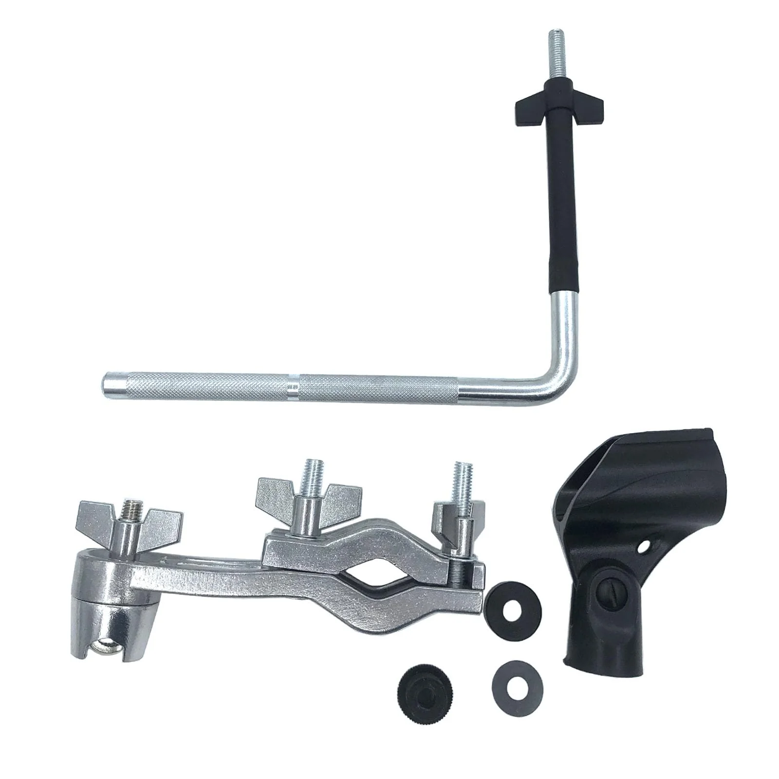 Drum Set Microphone Mount Holder, Drum Rack Mounting Clamp with L Shaped Mic Mount Arm Shock Mount Microphone Clip, Microphone Stand for Hi-Hat Cymbal Stand Percussion Drum Set - Image 2