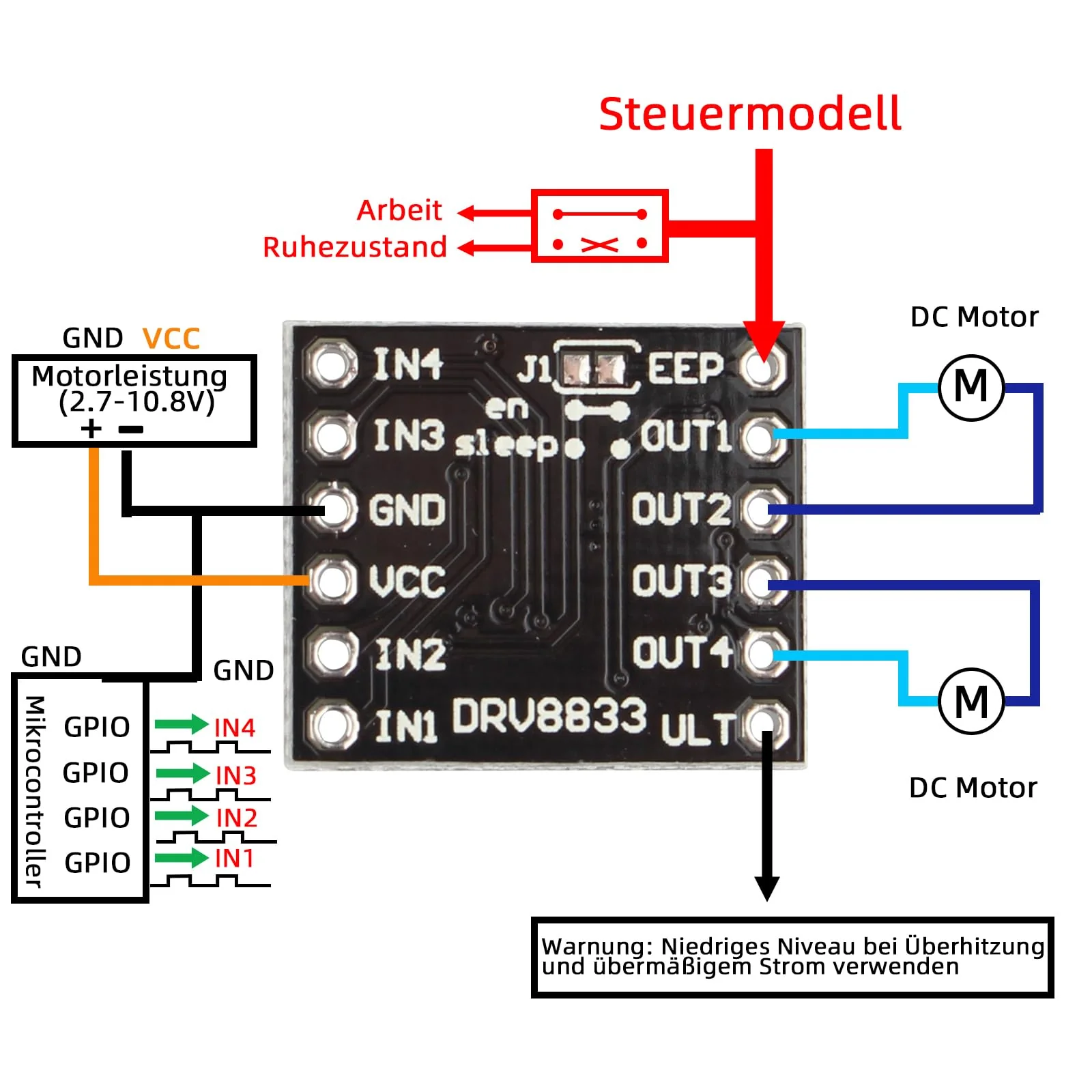 DRV8833 1.5A 2-Channel H Bridge DC Motor Drive Board Ultra Small Volume Motor Drive Module Input Voltage 3-10V Pack of 6 - Image 3