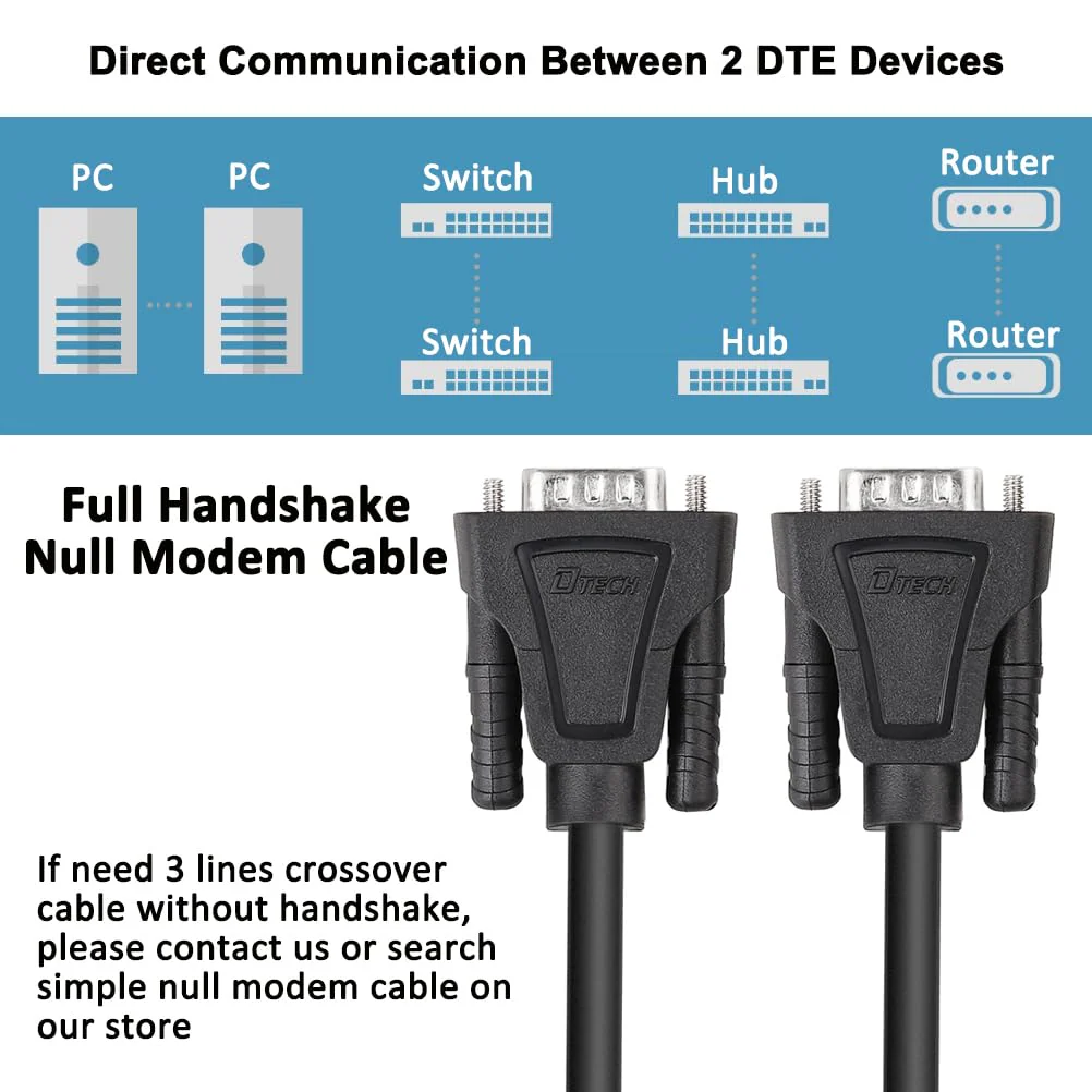 DTech 15ft DB9 RS232 Serial Cable Male to Male Null Modem Cord Full Handshaking 7 Wire Crossover for Data Communication Compatible with Computer Network Switch Router (15 Feet, Black) - Image 5