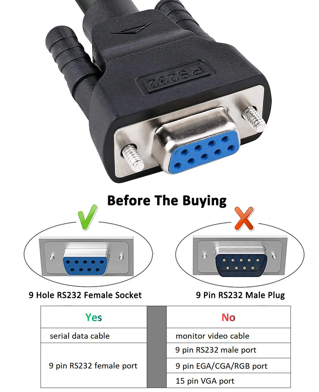 DTech 5 Feet RS232 Serial Cable Female to Female 9 Pin Straight Through (Black, 1.5 Meter) 5ft - Image 4