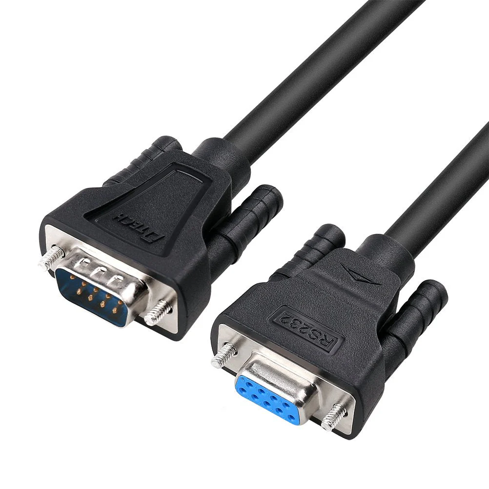 DTech DB9 RS232 Serial Cable Male to Female Null Modem Cord Full Handshaking 7 Wire Crossover for Data Communication Computer Switch Router (1.5 Feet, Black) 1.5ft