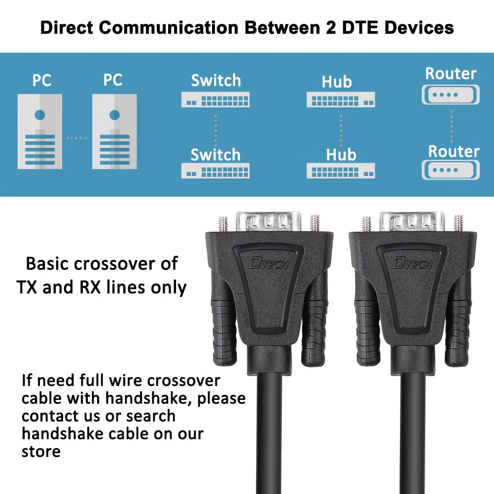 DTech RS232 Cable 15ft Null Modem DB9 to DB9 Serial Cable Male to Male RS-232 Cord Cross TX RX line 2 Pin Crossed Without Handshake for Data Communication (15 Feet, Black) - Image 7