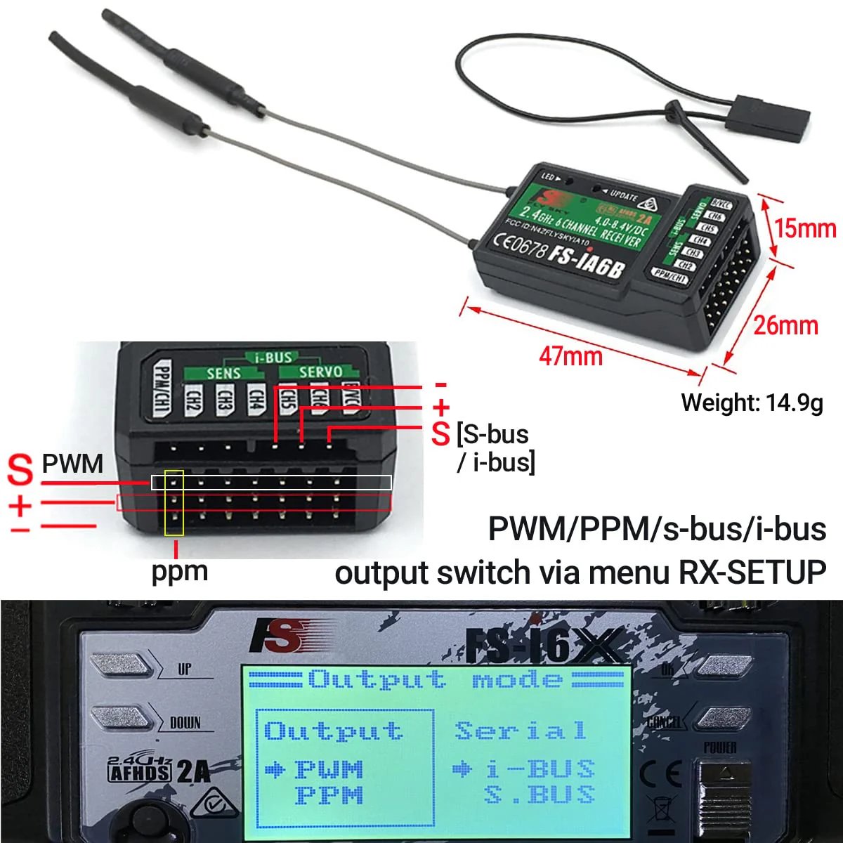 DTXMX Flysky Receiver FS-iA6B 2.4G AFHDS 2A 6Channels Support PWM/PPM/i-Bus Output Compatible Flysky FS-i6 FS-i6X FS-i6S and i10 RC Radio Transmitter - Image 4
