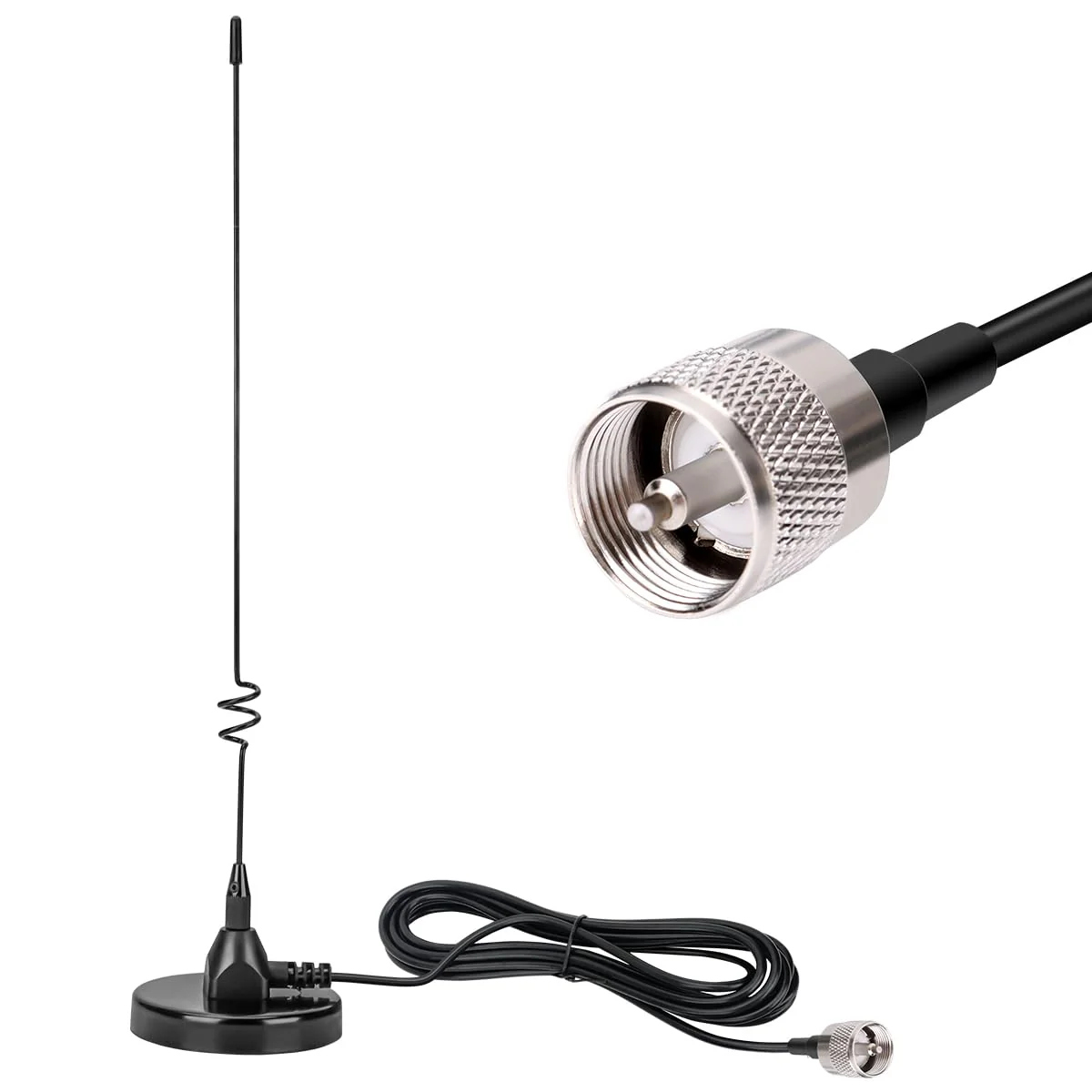Dual Band Mobile Radio Magnetic Base Heavy Duty Mount Whip Antenna Kit with PL-259 Connector,16.4ft RG58 Cable Compatible for VHF UHF GMRS Car Truck Handheld Ham Radio Two Way Radios Antennas